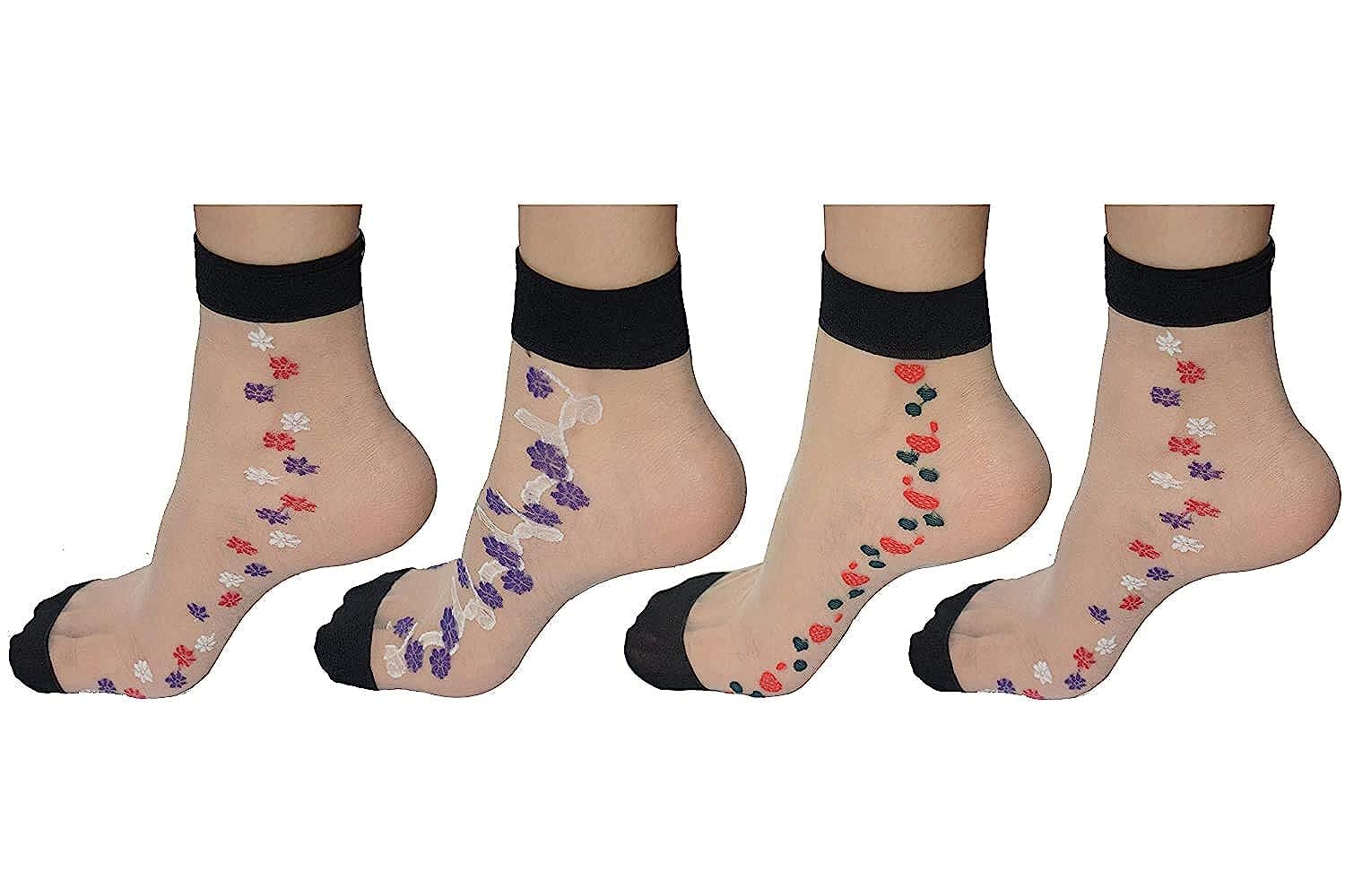 HRBS Ankle Ultra Thin Transparent Net Socks for Women with Thumb (Pack of 2) Nylon Printed Ankle Length Socks For Womens/Girls/Ladies- Note- Pattern or Design may vary