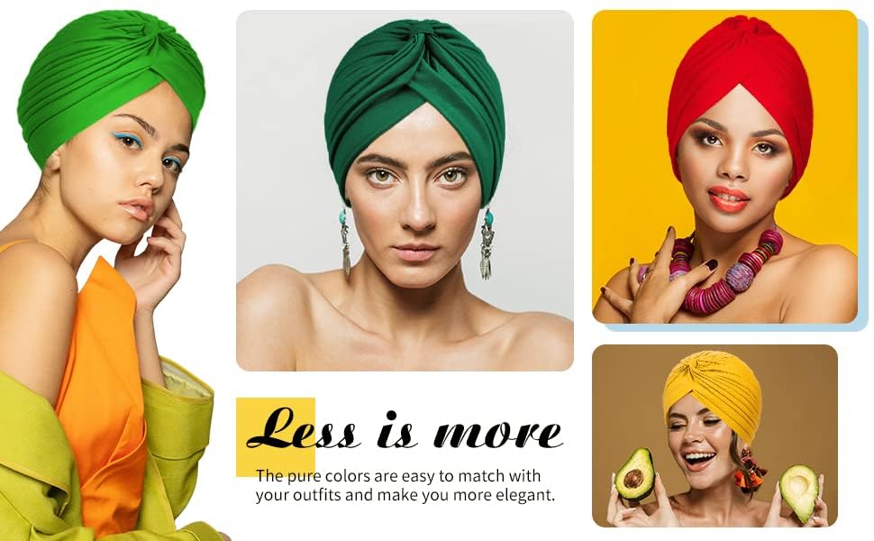 Run India Polyester Stretch Turbans Head Beanie Cover Twisted Pleated Headwrap Hair Cover Beanie Hats For Women Girls (Black), Free Size - Image 2