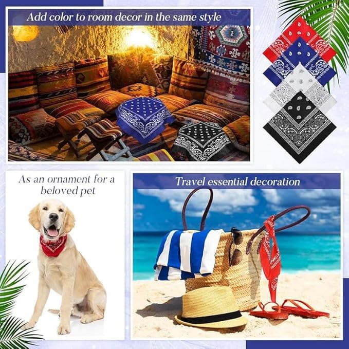 Handkerchief 100% Cotton Novelty Printed || Paisley Cowboy Headwear Turban Helmet Bandana Multi-Purpose Party Outdoor Favor Scarf Headband Handkerchiefs Balaclavas for Men Women (1 NEW BLACK PRINTED) - Image 7