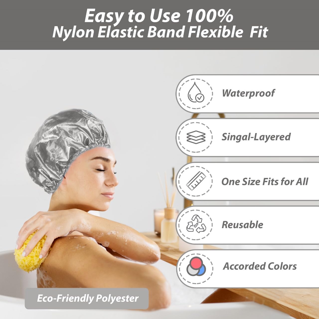 Zenittree Reusable Shower Cap (Set of 1) for Men & Women | Lightweight, Comfortable & Daily Uses Shower Caps | Eco-Friendly Bath Cap for Home, Hotel, Spa, Salon & Bathroom (Grey) - Image 4