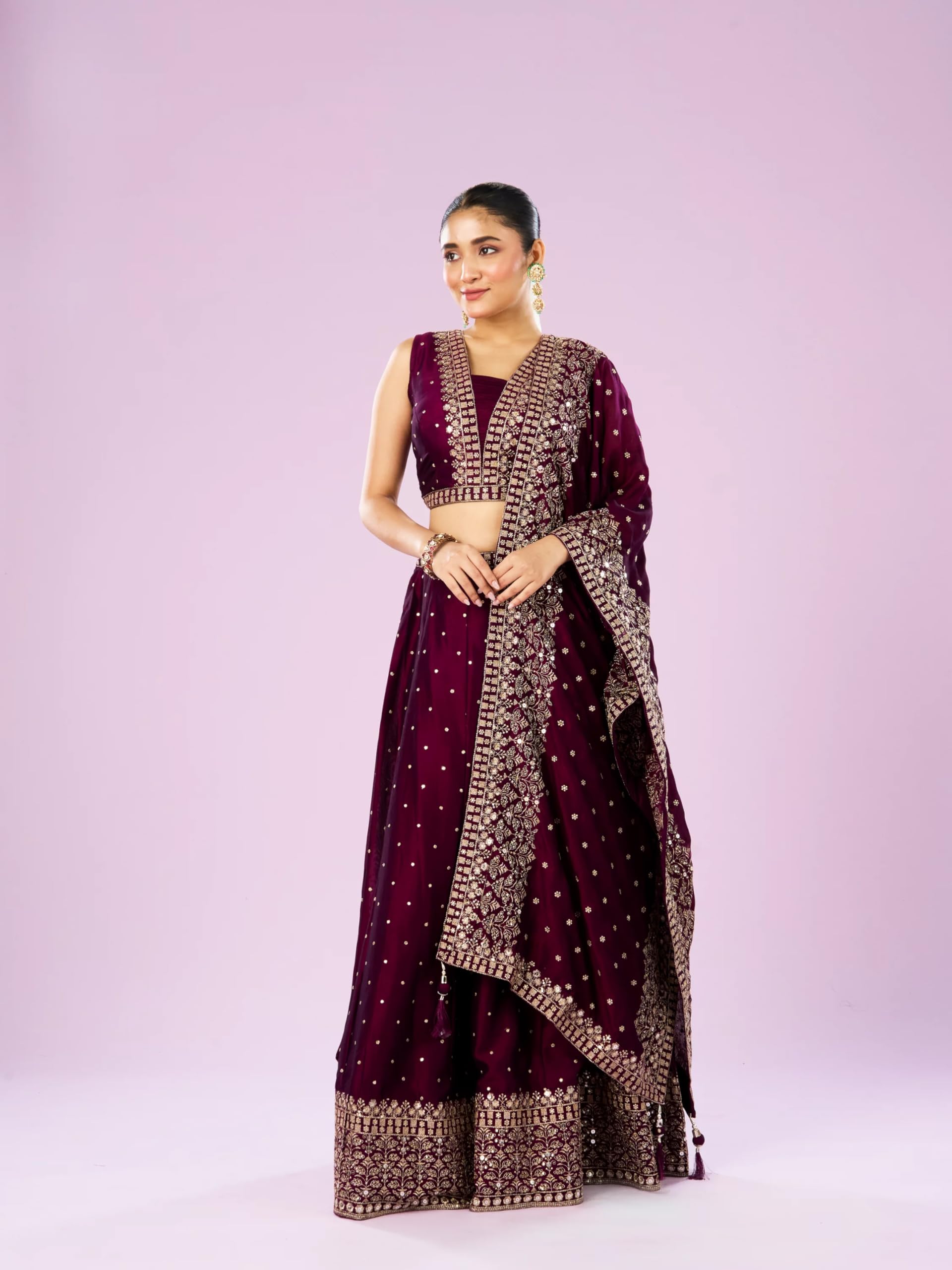 Wine Hued Elegance Lehenga with Intricate Detailing for ethnic Wear | Stylish Traditional Lehenga with Beautiful Embellished Work - Image 2
