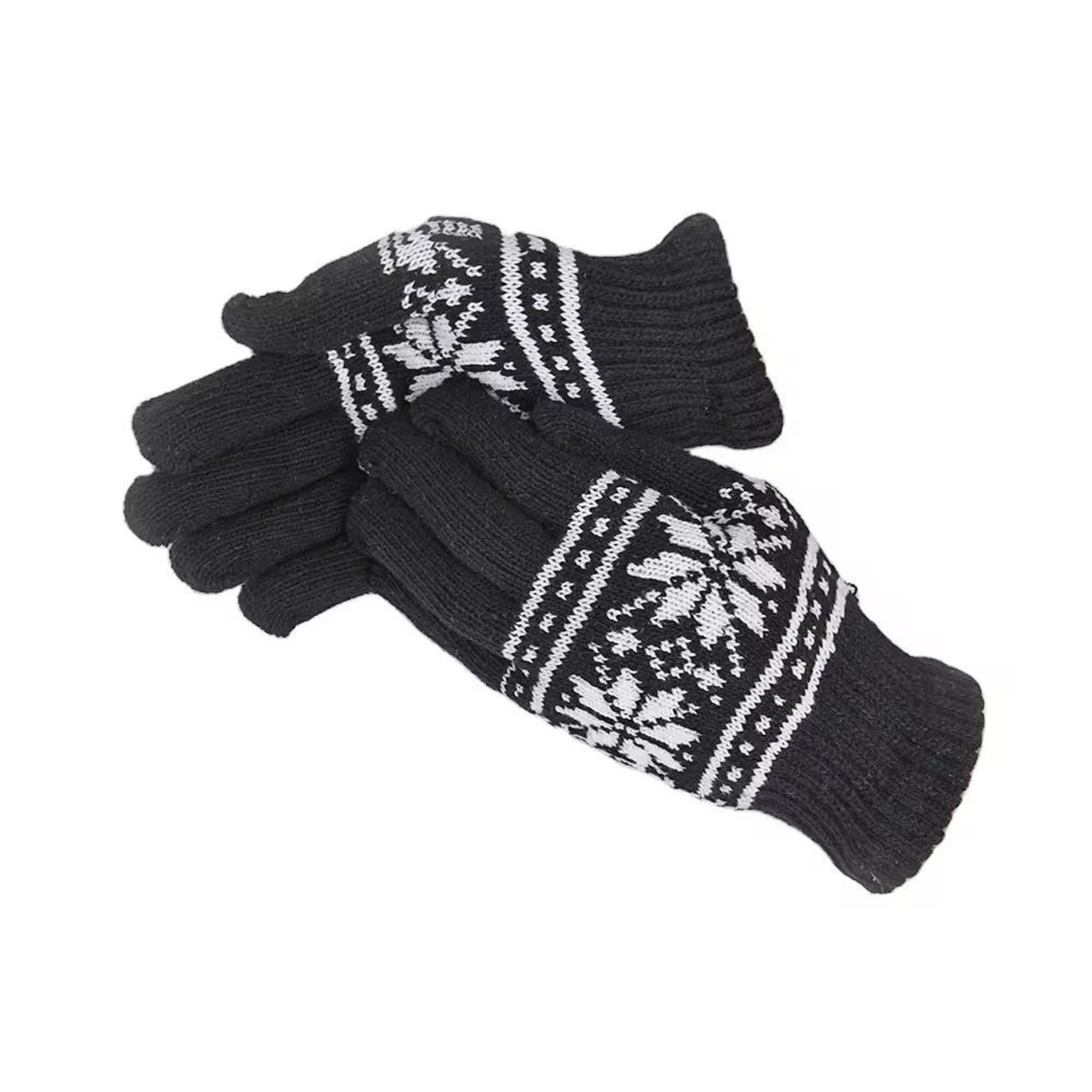 JALGRANTHA ENTERPRISES Knitted Winter Gloves for Adults – Full Finger Black Gloves with White Pattern Design - Image 2