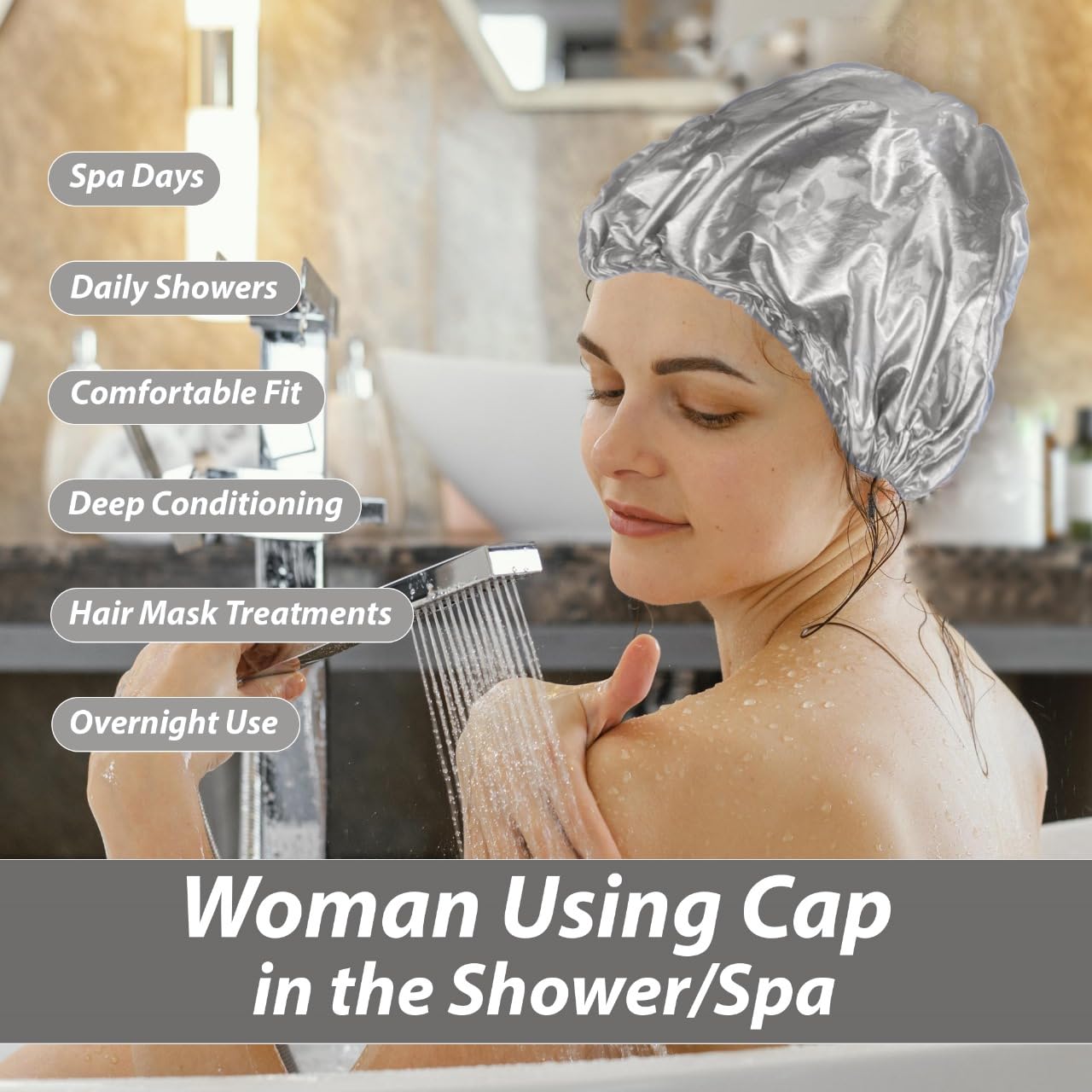 Zenittree Reusable Shower Cap (Set of 1) for Men & Women | Lightweight, Comfortable & Daily Uses Shower Caps | Eco-Friendly Bath Cap for Home, Hotel, Spa, Salon & Bathroom (Grey) - Image 6