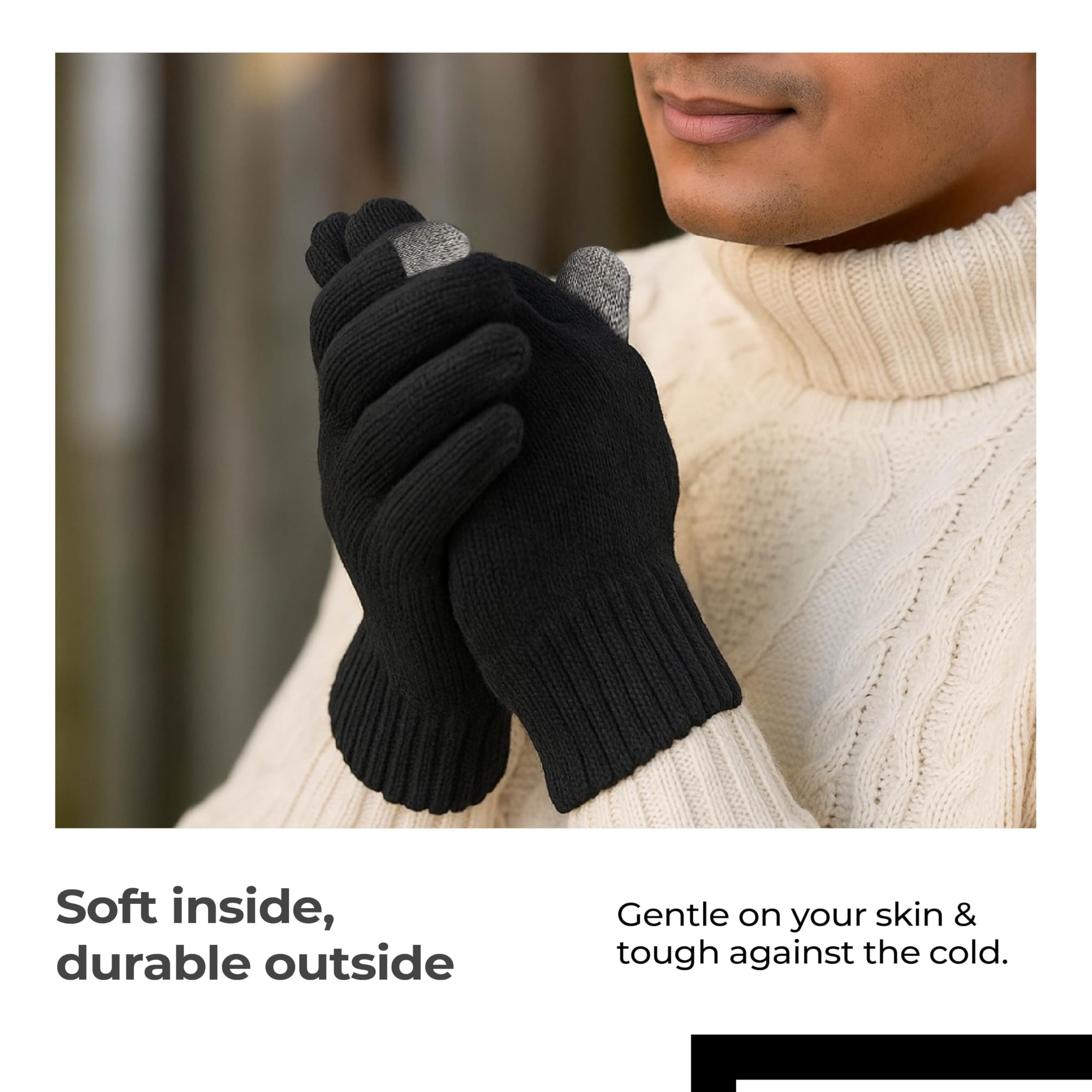 Lifelong Premium Winter Gloves for Men & Women | Super Soft Woolen Knitted Thermal Gloves | Elastic Touchscreen Gloves for Texting, Driving & Outdoor Activities | Warm Unisex Hand Gloves – Black - Image 6