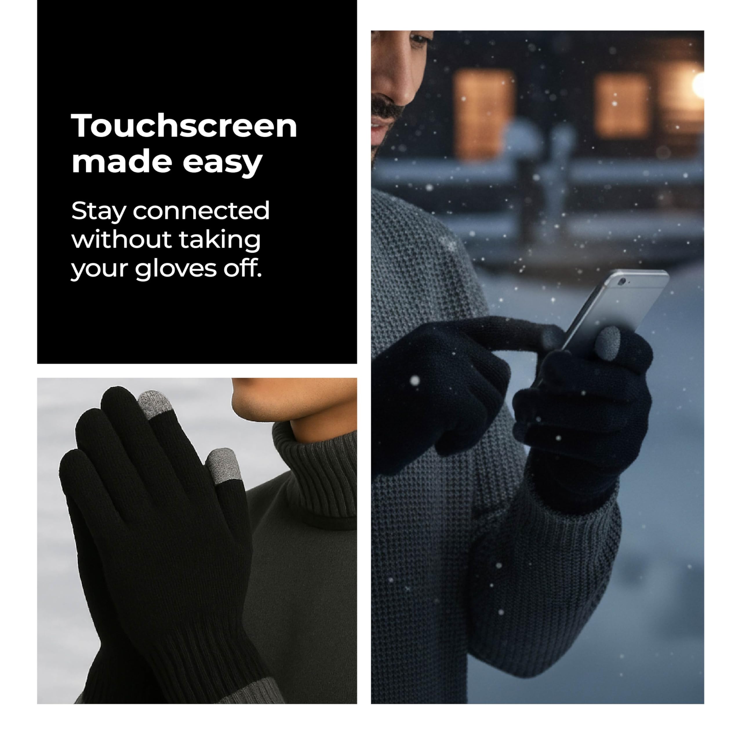 Lifelong Premium Winter Gloves for Men & Women | Super Soft Woolen Knitted Thermal Gloves | Elastic Touchscreen Gloves for Texting, Driving & Outdoor Activities | Warm Unisex Hand Gloves – Black - Image 2