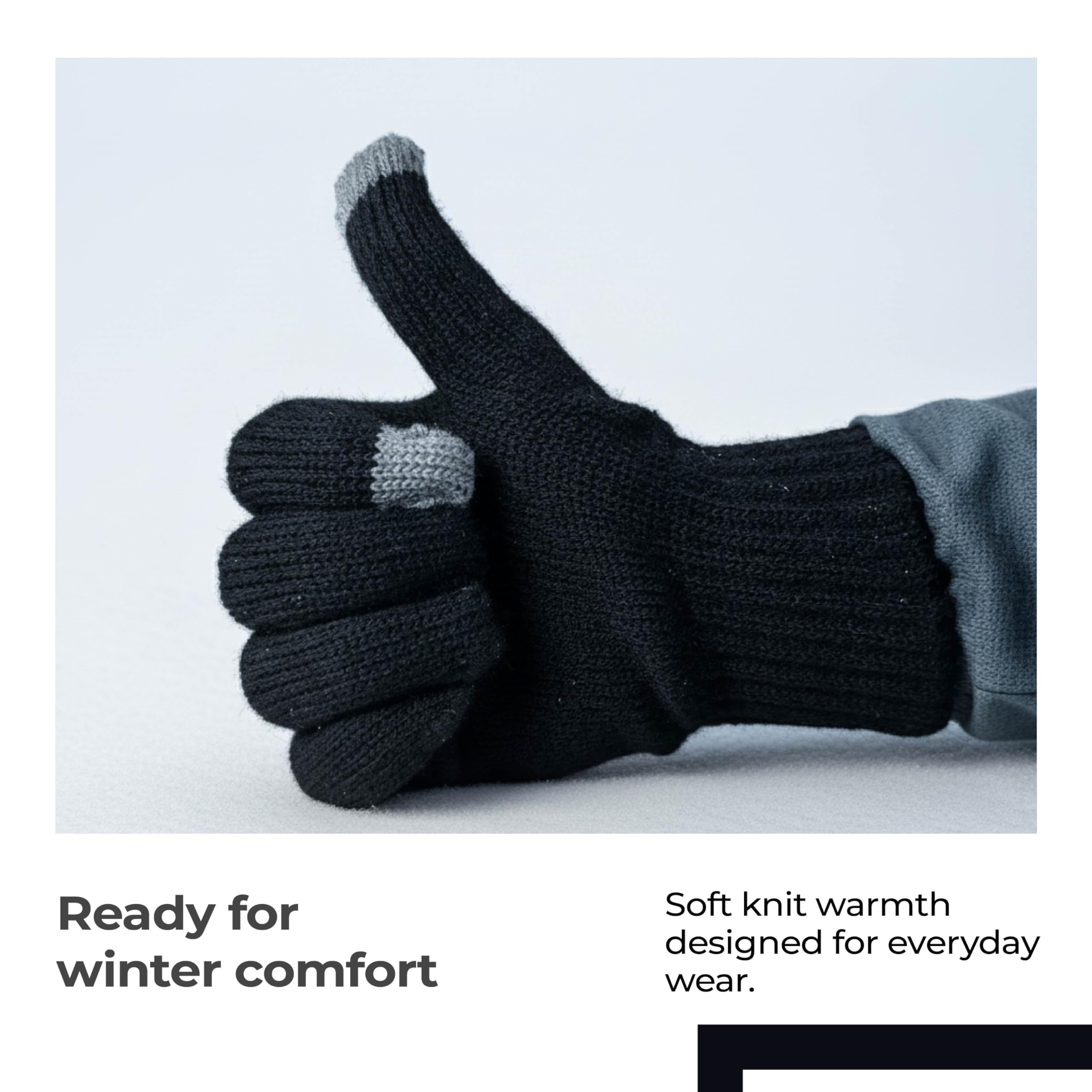 Lifelong Premium Winter Gloves for Men & Women | Super Soft Woolen Knitted Thermal Gloves | Elastic Touchscreen Gloves for Texting, Driving & Outdoor Activities | Warm Unisex Hand Gloves – Black - Image 3