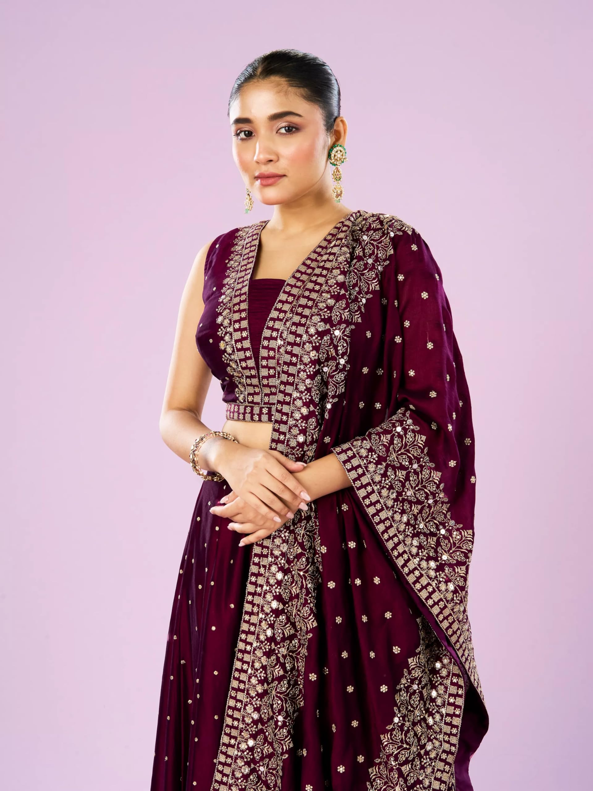 Wine Hued Elegance Lehenga with Intricate Detailing for ethnic Wear | Stylish Traditional Lehenga with Beautiful Embellished Work - Image 3