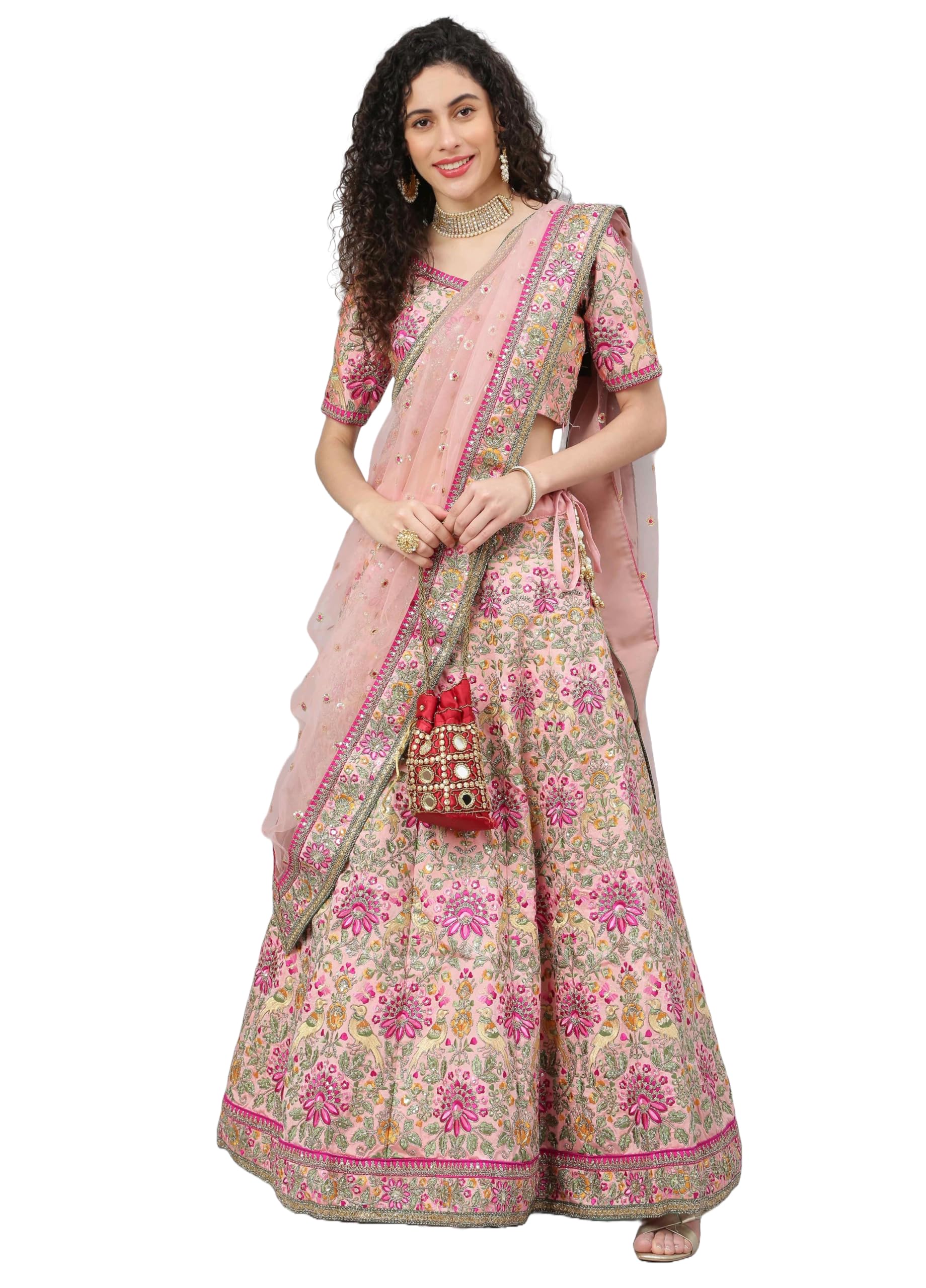 AG Clothing Women's Silk Semi Stitched Lehenga Choli With Dupatta | Heavy Embroidery Pattern | Traditional, Wedding, Ethnic Wear Lehenga (ZC-m7108-Pink)