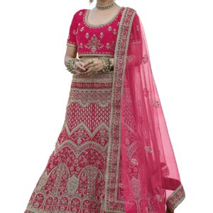 FUSIONIC Resham And Zari Work Pink Color Lehenga With Net Dupatta For Women