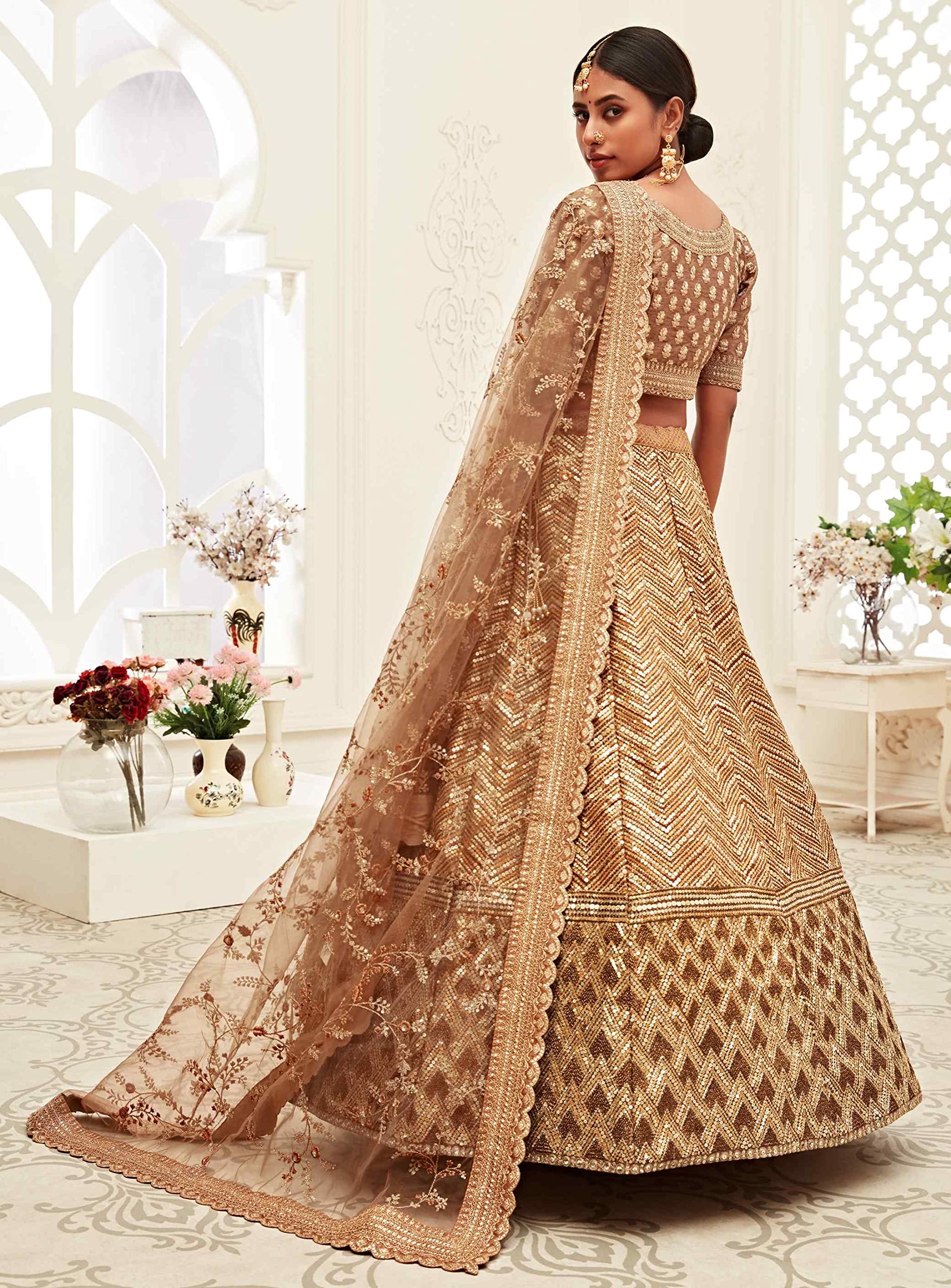 Divine Exim Women's Slub Silk Lehenga Choli With Dupatta (BROWN_ZCDE7709_Unstitched) - Image 5