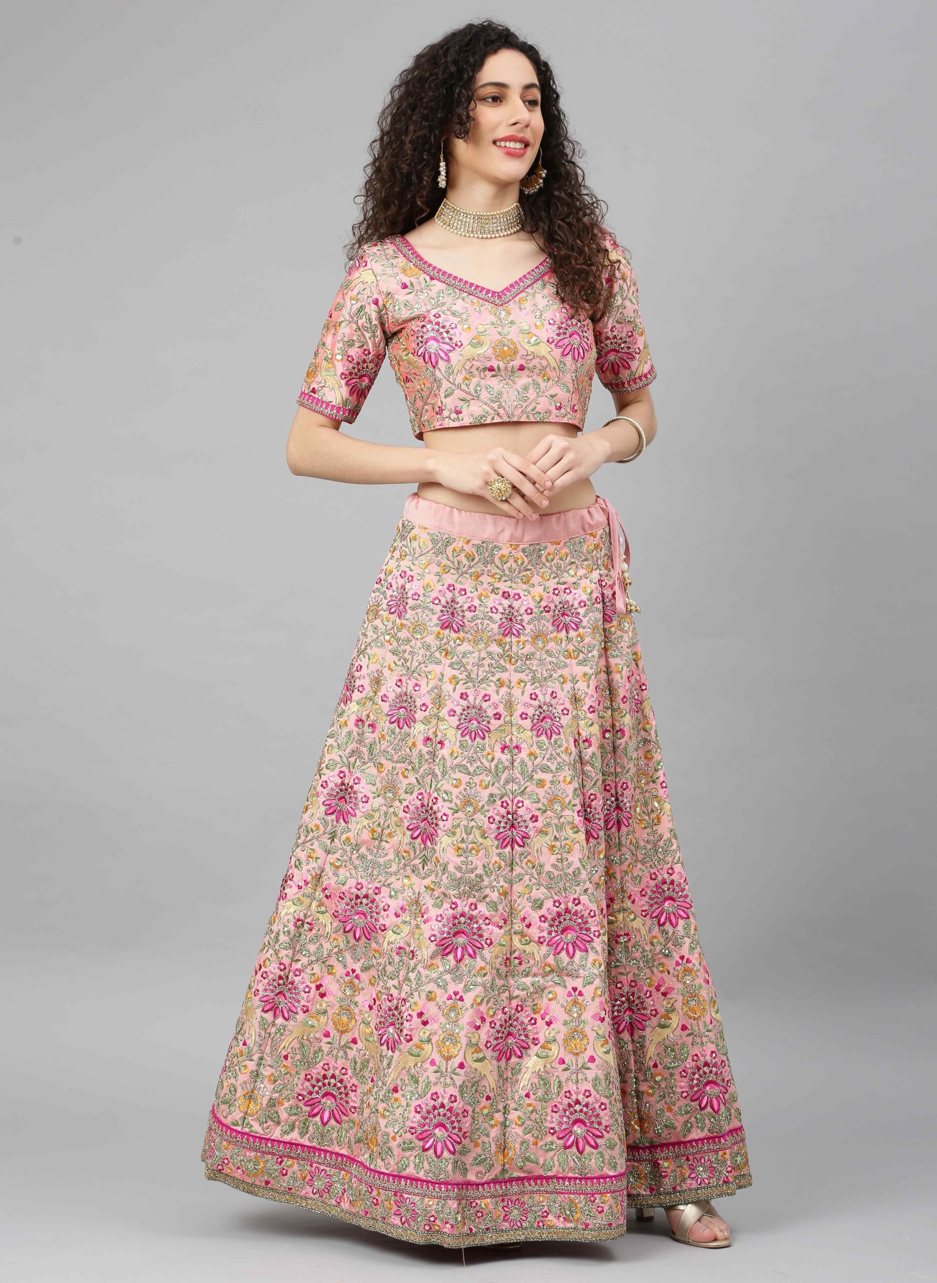 AG Clothing Women's Silk Semi Stitched Lehenga Choli With Dupatta | Heavy Embroidery Pattern | Traditional, Wedding, Ethnic Wear Lehenga (ZC-m7108-Pink) - Image 7