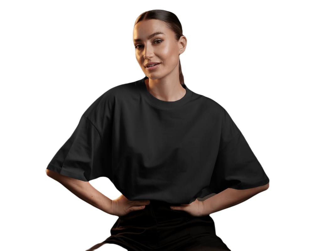 Evo Vogue Comfortable Oversized T-Shirt | 100% Cotton Black Graphic Tee | Trendy Streetwear for Women| Women Relaxed Fit | Stylish & Casual Everyday Wear | Size M