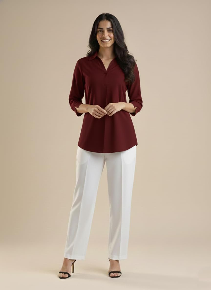 Women Solid Hemline Shirt Soft Viscose Rayon Straight Long Shirt Top Western Casual Office Formal Wear - Image 5