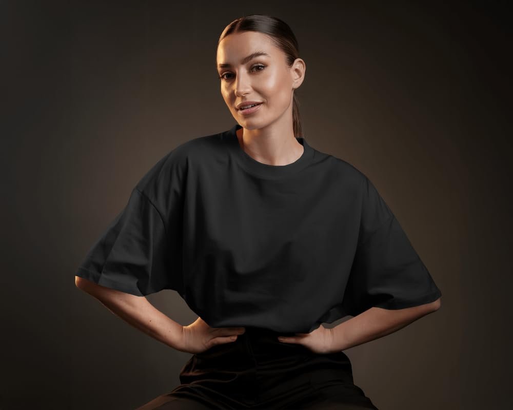 Evo Vogue Comfortable Oversized T-Shirt | 100% Cotton Black Graphic Tee | Trendy Streetwear for Women| Women Relaxed Fit | Stylish & Casual Everyday Wear | Size M - Image 2