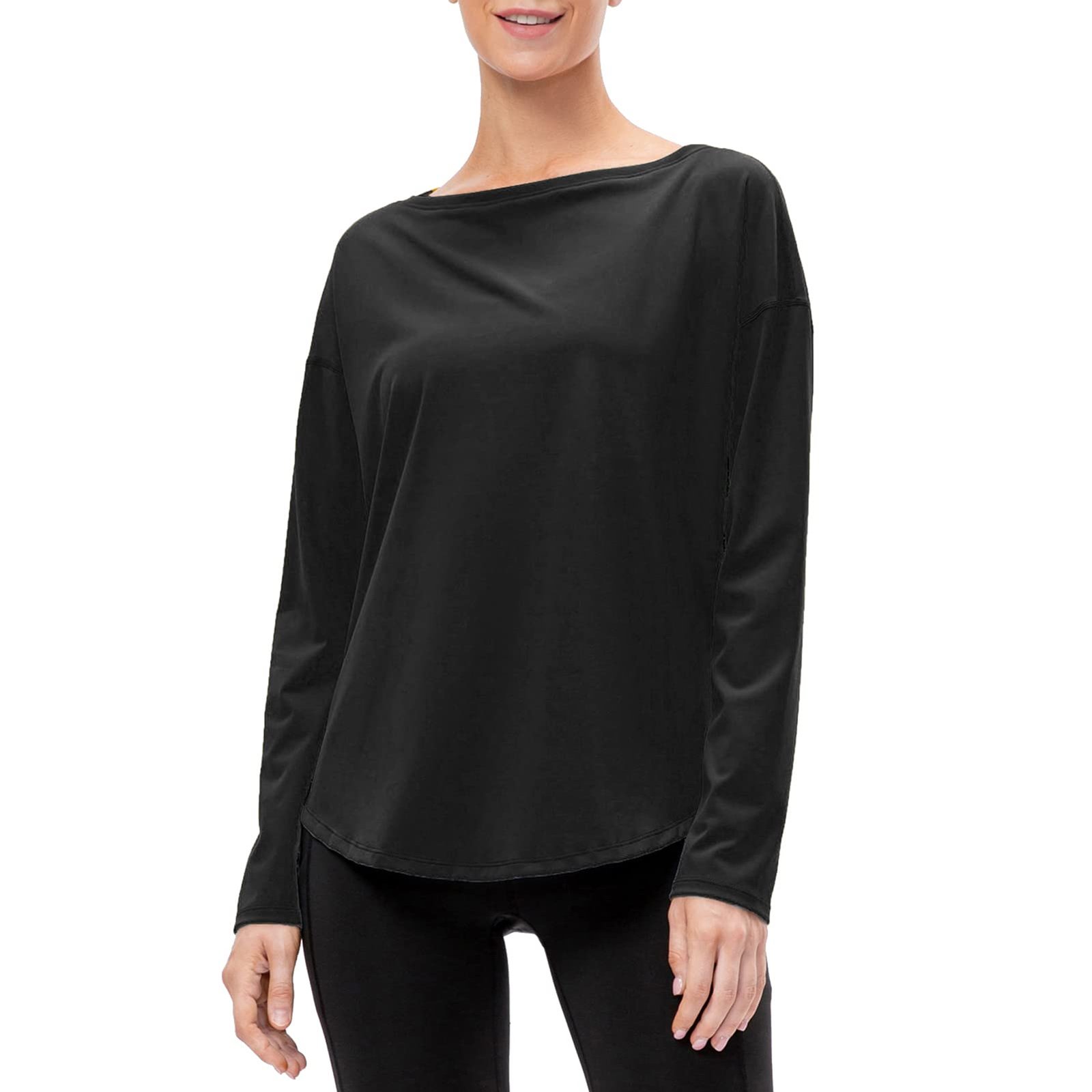 Decdeal Workout Shirts for Women Loose Quick Dry Stretch Long Sleeves Yoga T-Shirt Tops