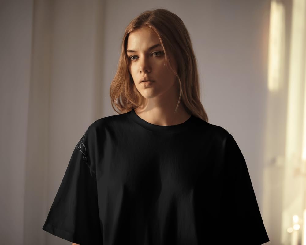 Evo Vogue Comfortable Oversized T-Shirt | 100% Cotton Black Graphic Tee | Trendy Streetwear for Women| Women Relaxed Fit | Stylish & Casual Everyday Wear | Size M - Image 3