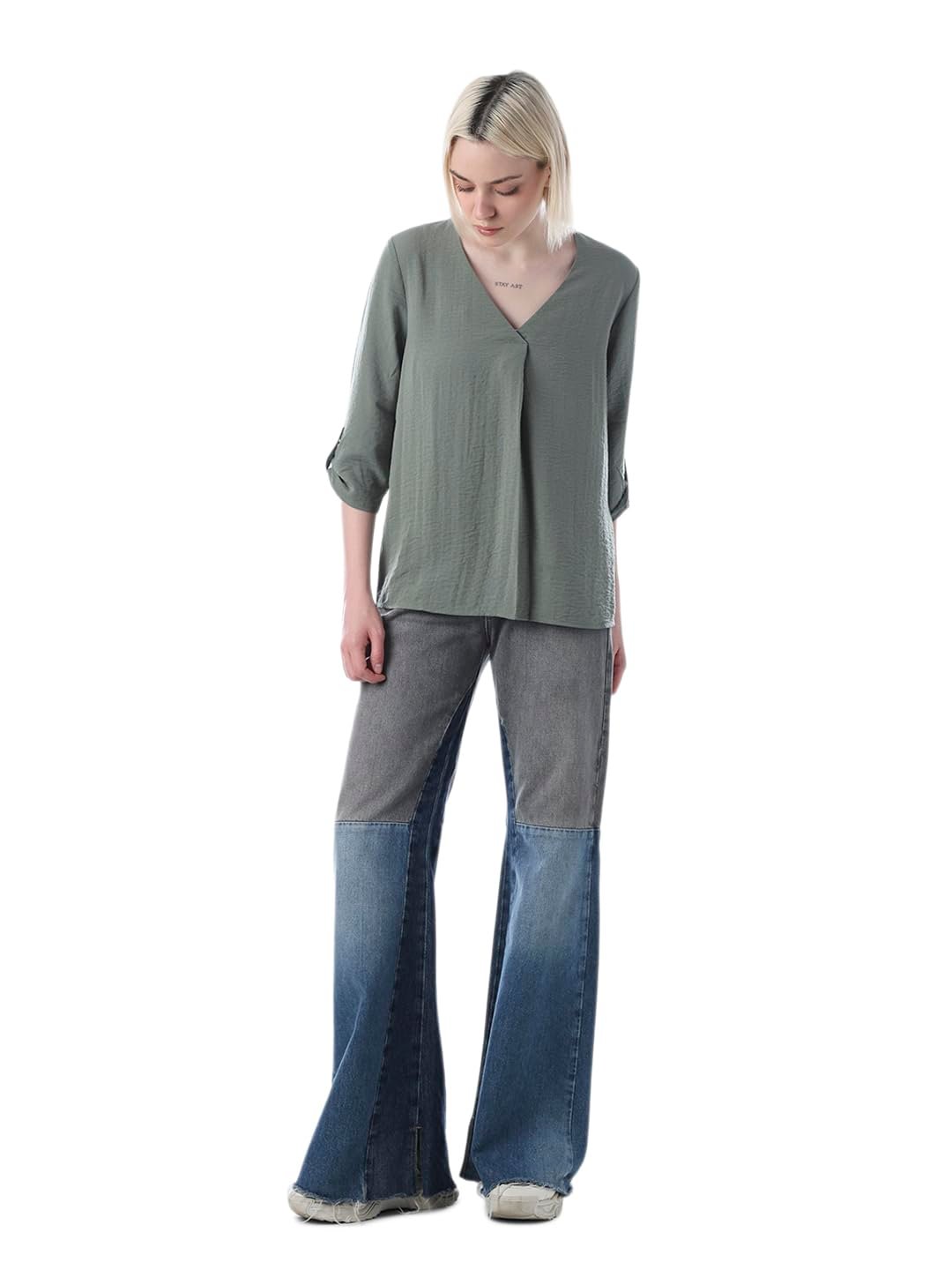 Women's Solid Loose Fit Green Top