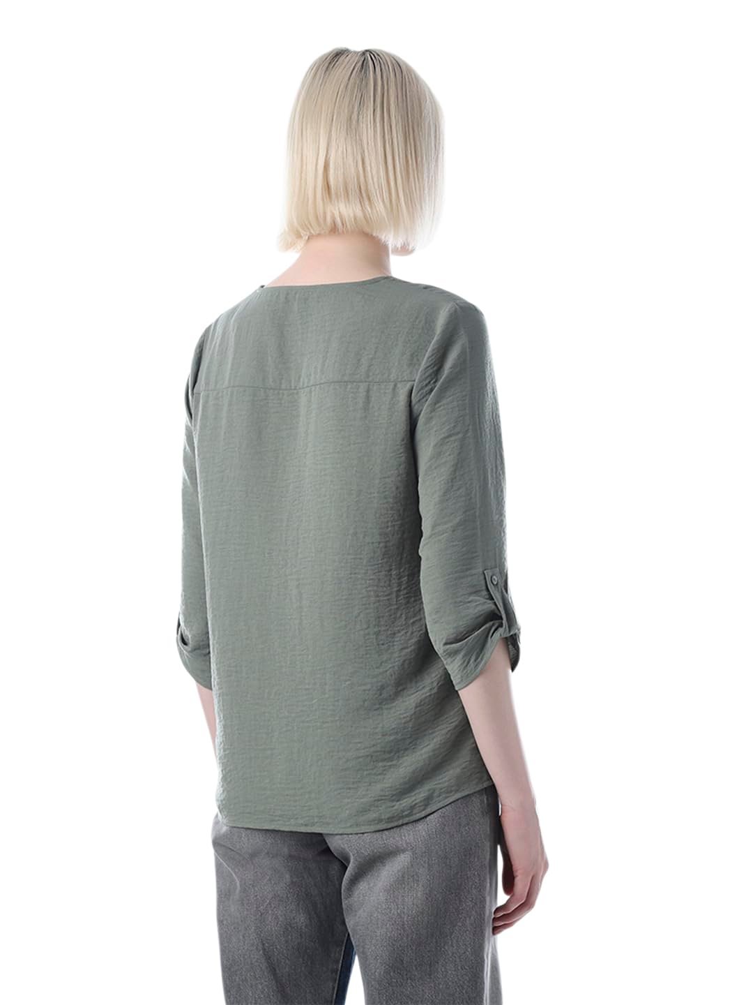 Women's Solid Loose Fit Green Top - Image 6
