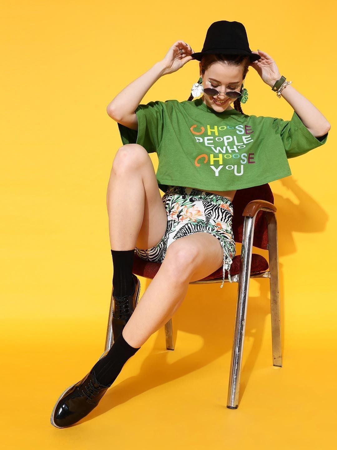STREET9 Typography Women Round Neck Green T-Shirt (TEE00004103XL) - Image 3