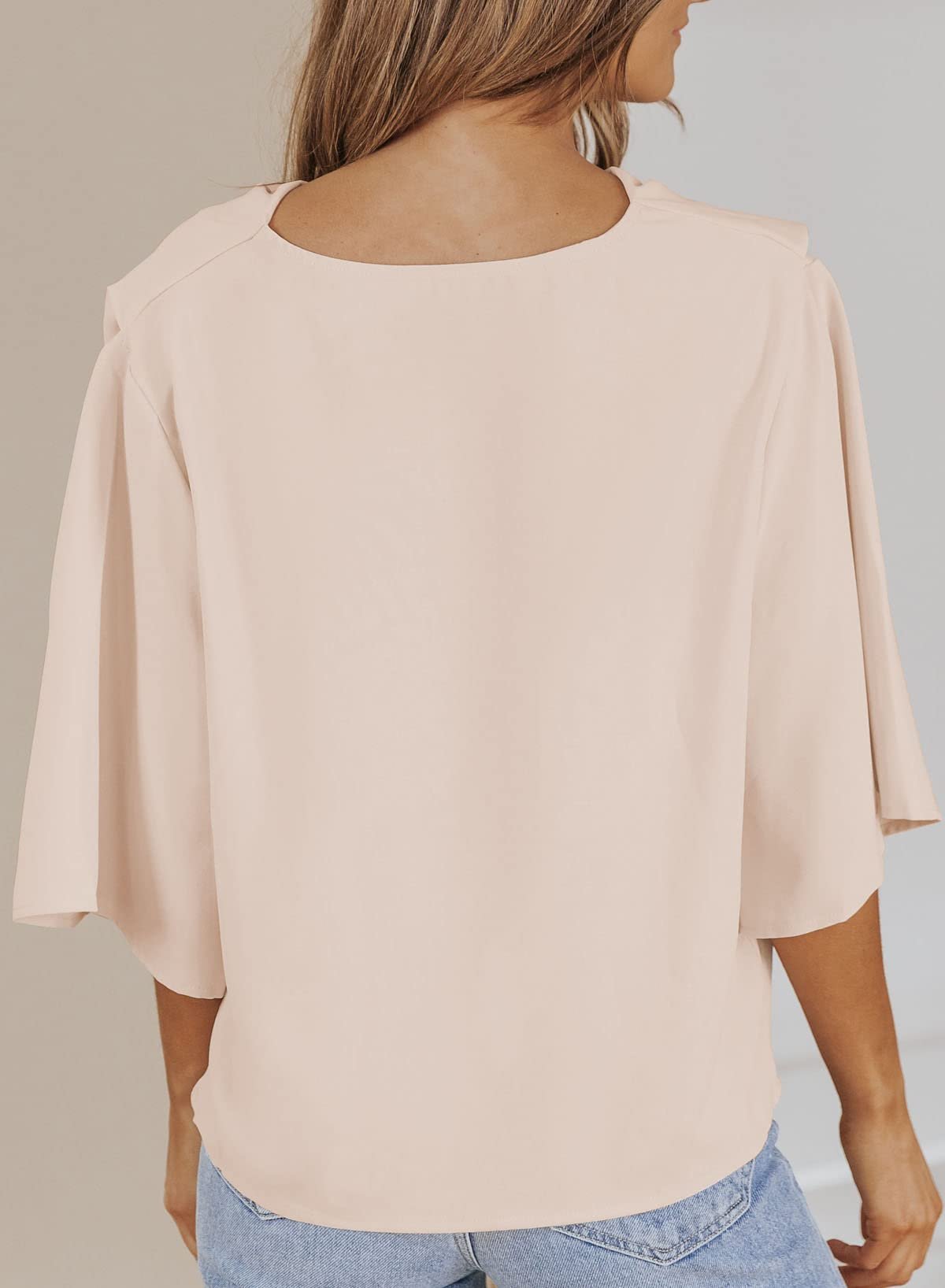 Womens Blouses and Tops Short Sleeve Chiffon Shirts and Tops, Apricot, Medium - Image 5