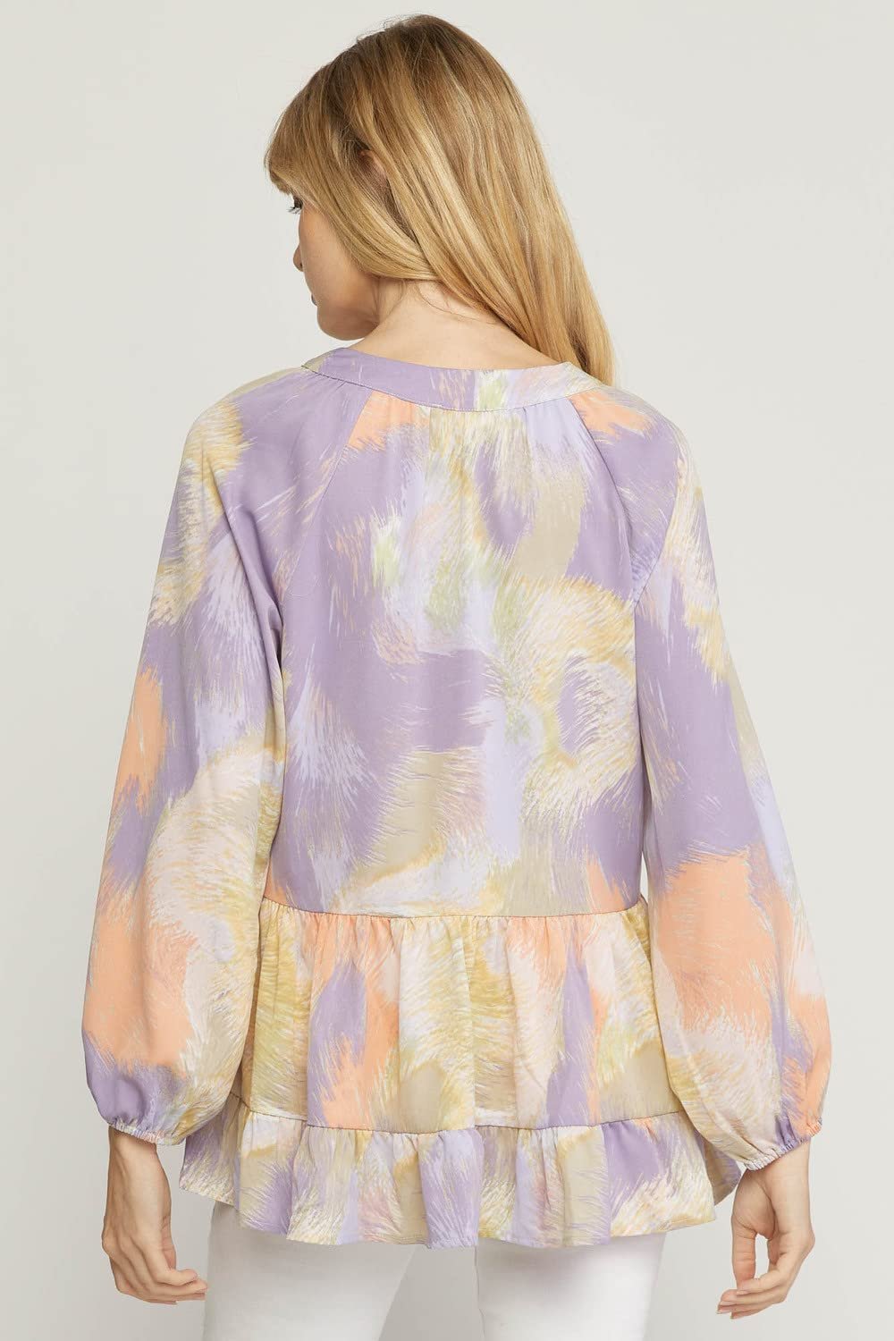 Women's Tiered V-Neck Long Sleeve Tunic Top, Lavender Blue, Small - Image 6