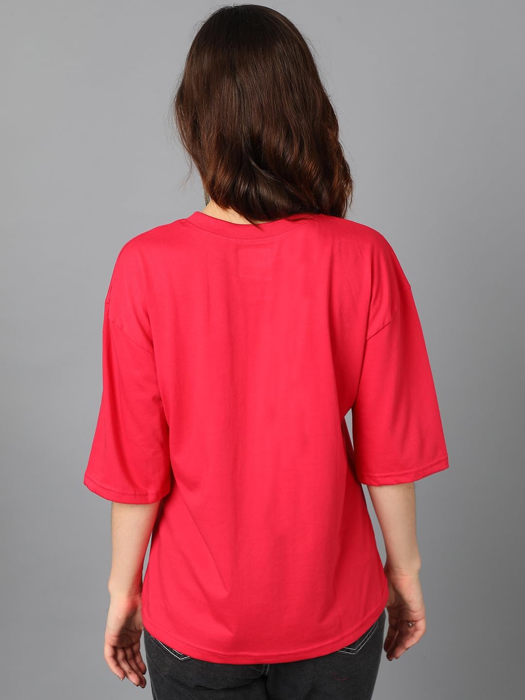 KOTTY Women's Printed, Typography Round Neck Cotton Blend 3/4 Sleeve T-Shirt(Red) - Image 4