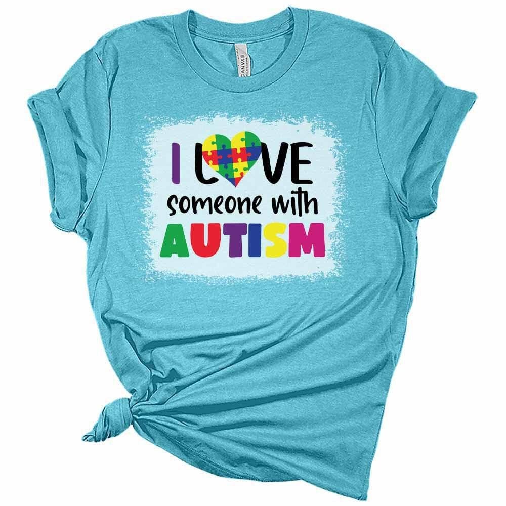 Womens Autism Awareness Shirt Cute I Love Someone with Autism T-Shirt Casual Graphic Tee Short Sleeve Top, Heather Columbia Blue, 4X-Large - Image 3