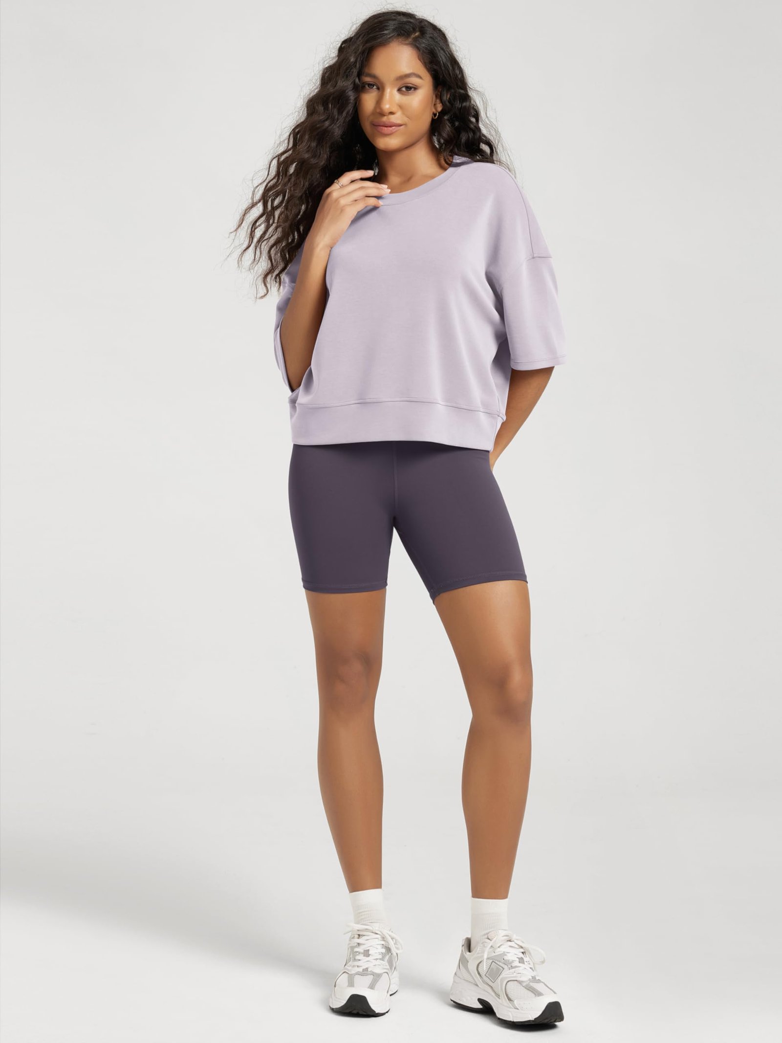 ODODOS Modal Soft Short Sleeve T-Shirts for Women Oversized Crew Neck Tee Relaxed Pullover Tops, Lilac, Medium - Image 4