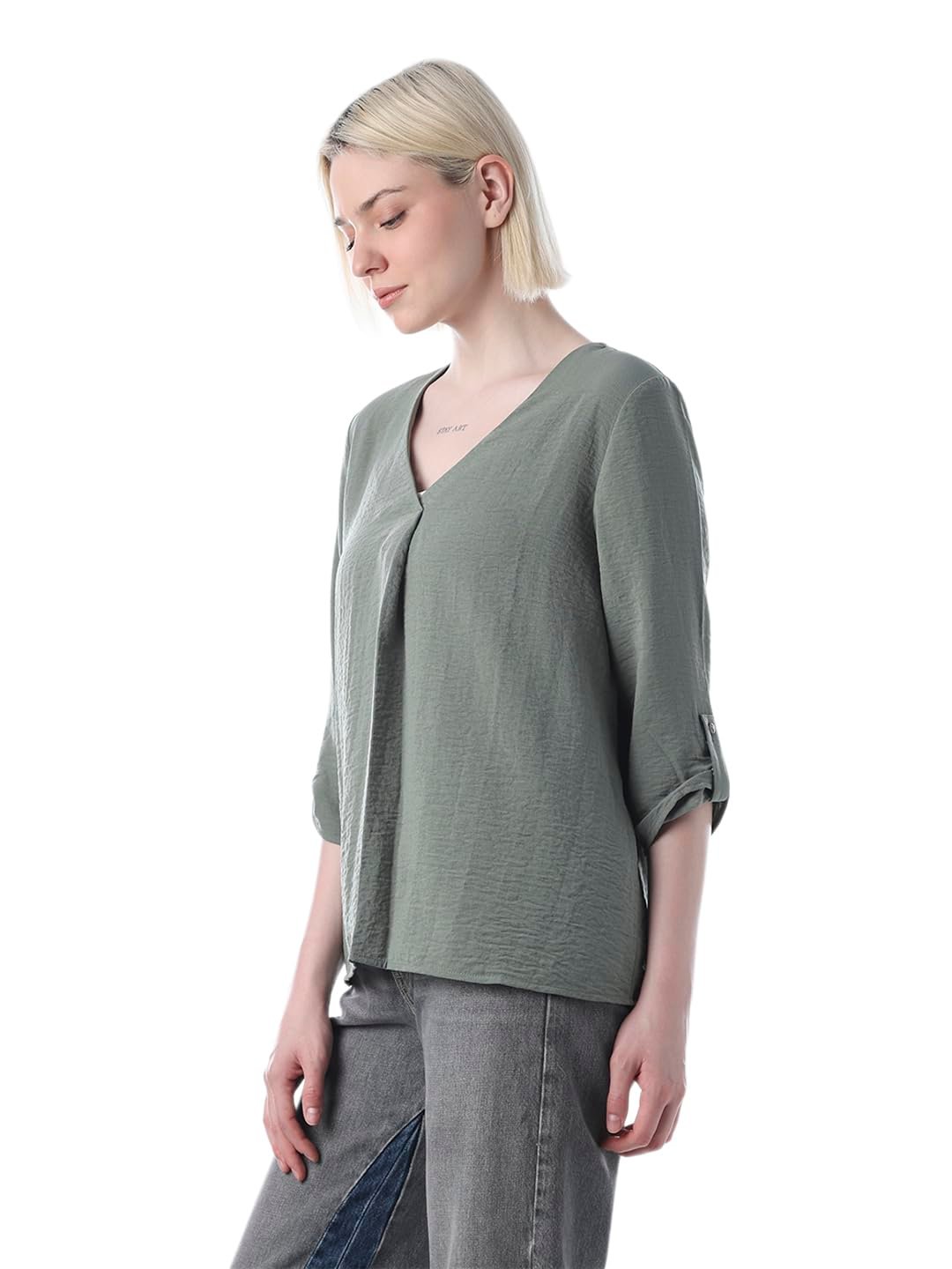 Women's Solid Loose Fit Green Top - Image 5