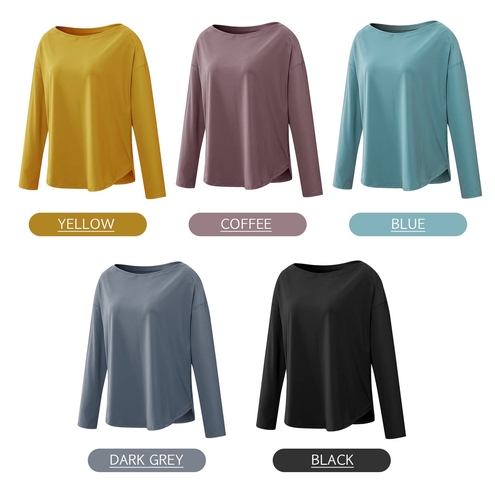 Decdeal Workout Shirts for Women Loose Quick Dry Stretch Long Sleeves Yoga T-Shirt Tops - Image 6