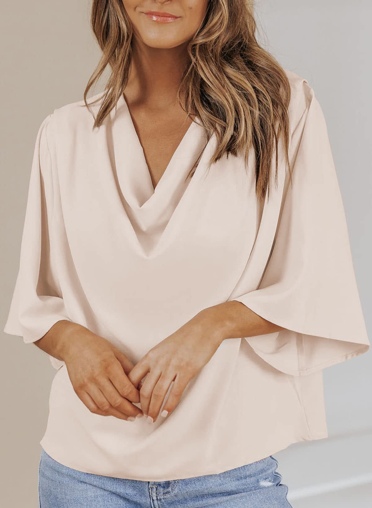 Womens Blouses and Tops Short Sleeve Chiffon Shirts and Tops, Apricot, Medium - Image 3