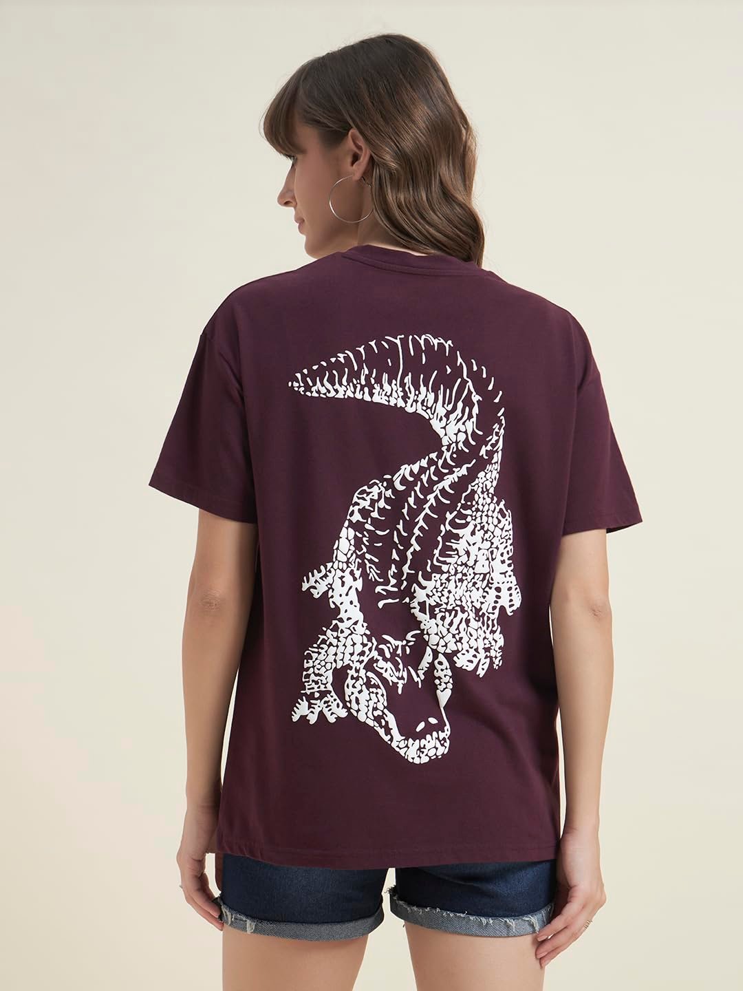 BEATNIK Oversized Jersey Animal Print Round Neck Casual Women Wine T-Shirt - Image 2