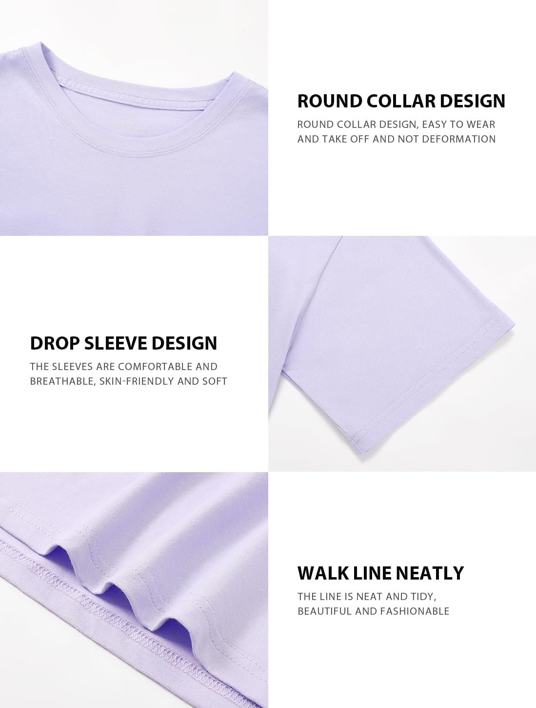 Cosy Pyro 4-Pack Women's Cotton Crop T-Shirts Short Sleeve Solid Cropped, 4-pack Black/Gray/White/Purple, X-Large - Image 5