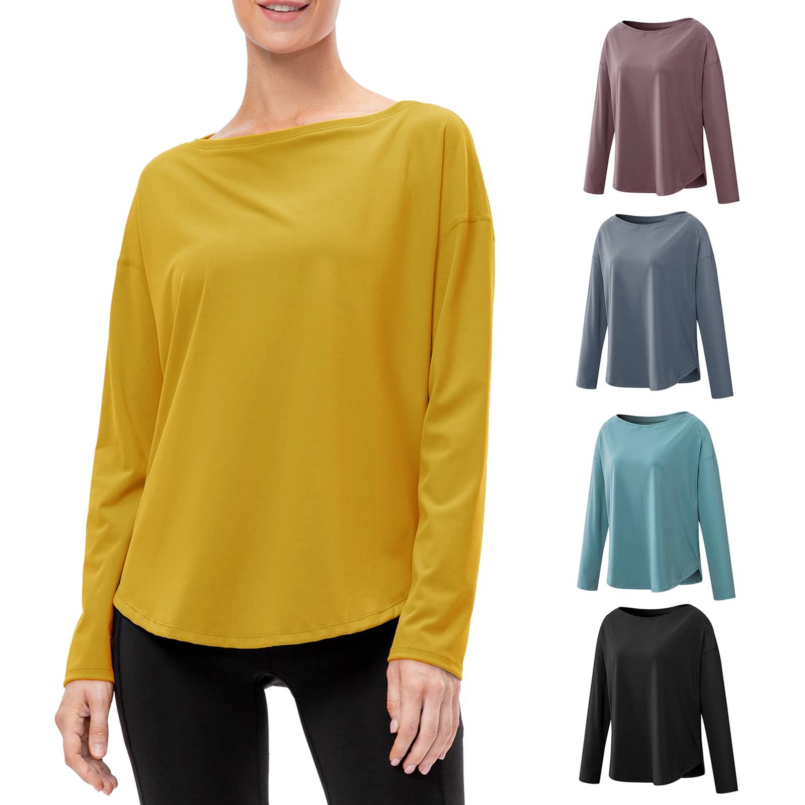 Decdeal Workout Shirts for Women Loose Quick Dry Stretch Long Sleeves Yoga T-Shirt Tops - Image 7