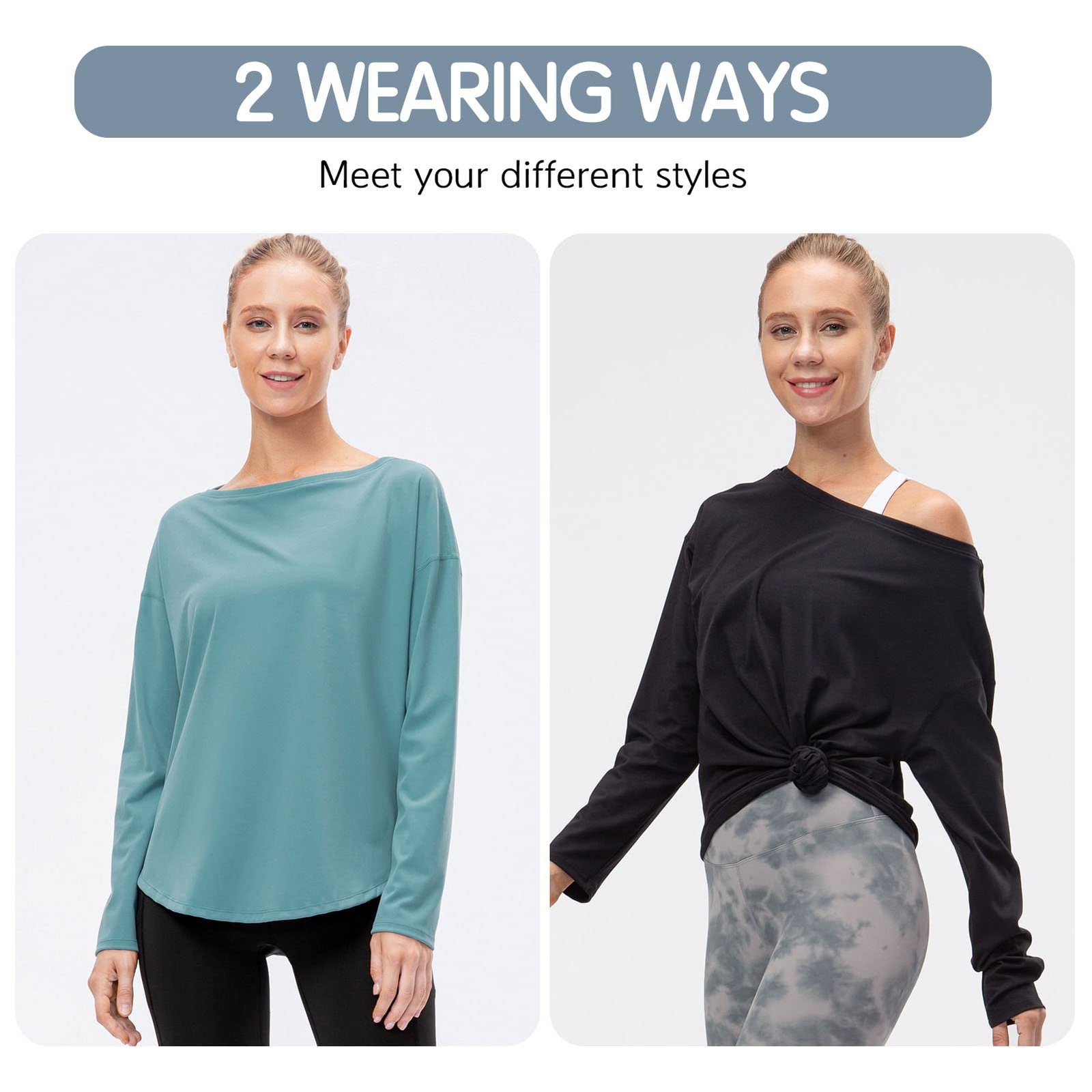 Decdeal Workout Shirts for Women Loose Quick Dry Stretch Long Sleeves Yoga T-Shirt Tops - Image 4
