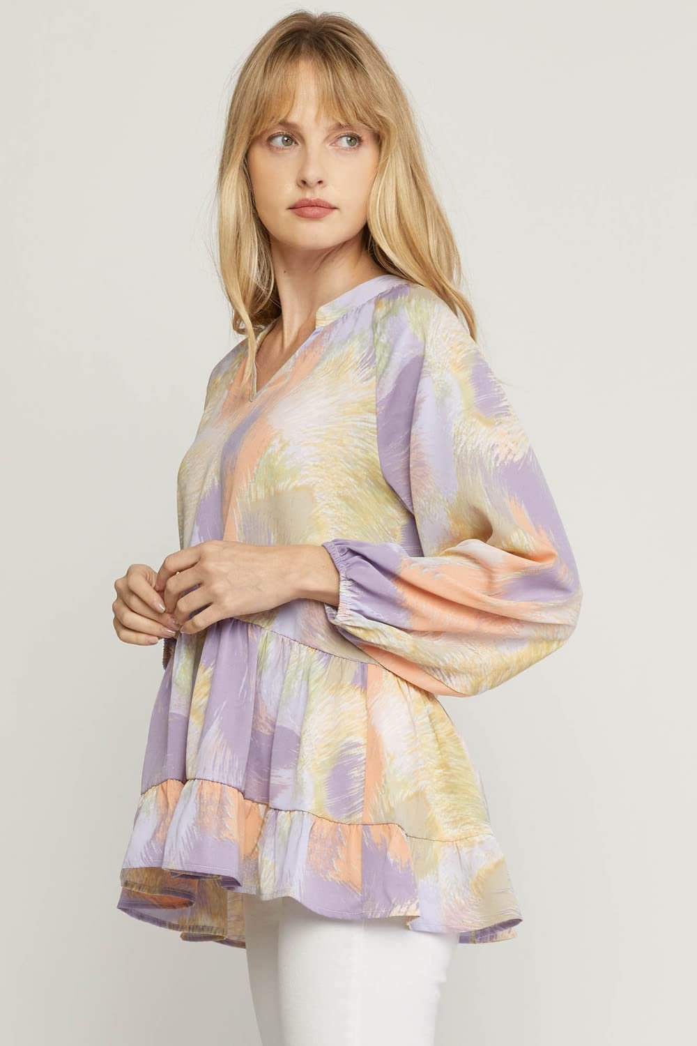 Women's Tiered V-Neck Long Sleeve Tunic Top, Lavender Blue, Small - Image 5