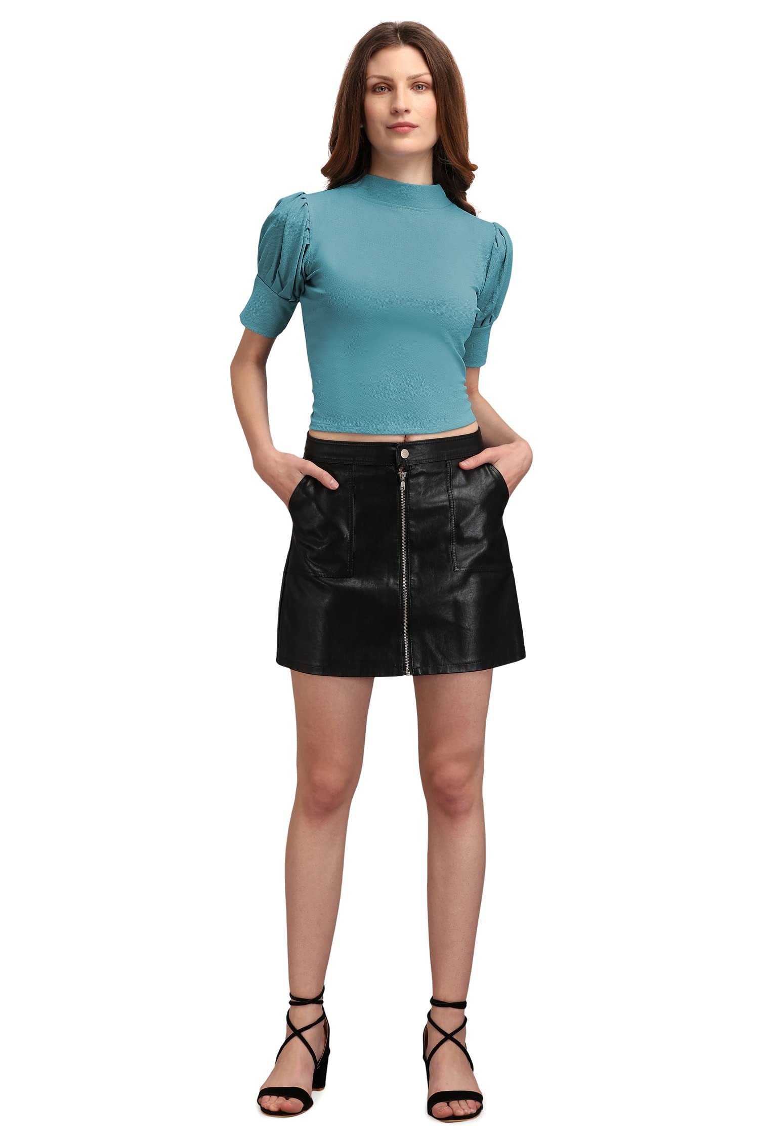 Women’s Slim Fit Top(Sara-080-Turquoise Blue_Blue_Large) - Image 5