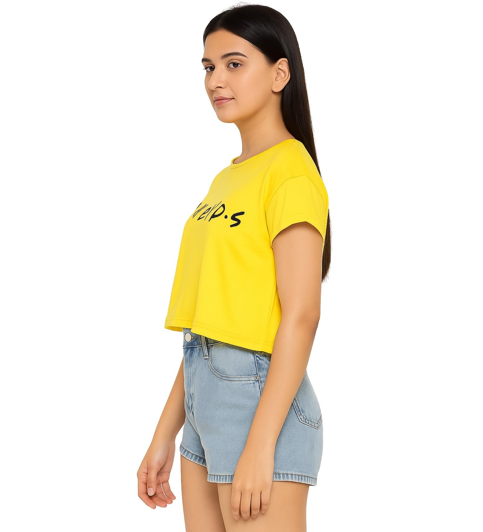 Hangout Hub Women T-Shirts Crop Top-Friends Printed (Yellow;L) Set of 1 - Image 2