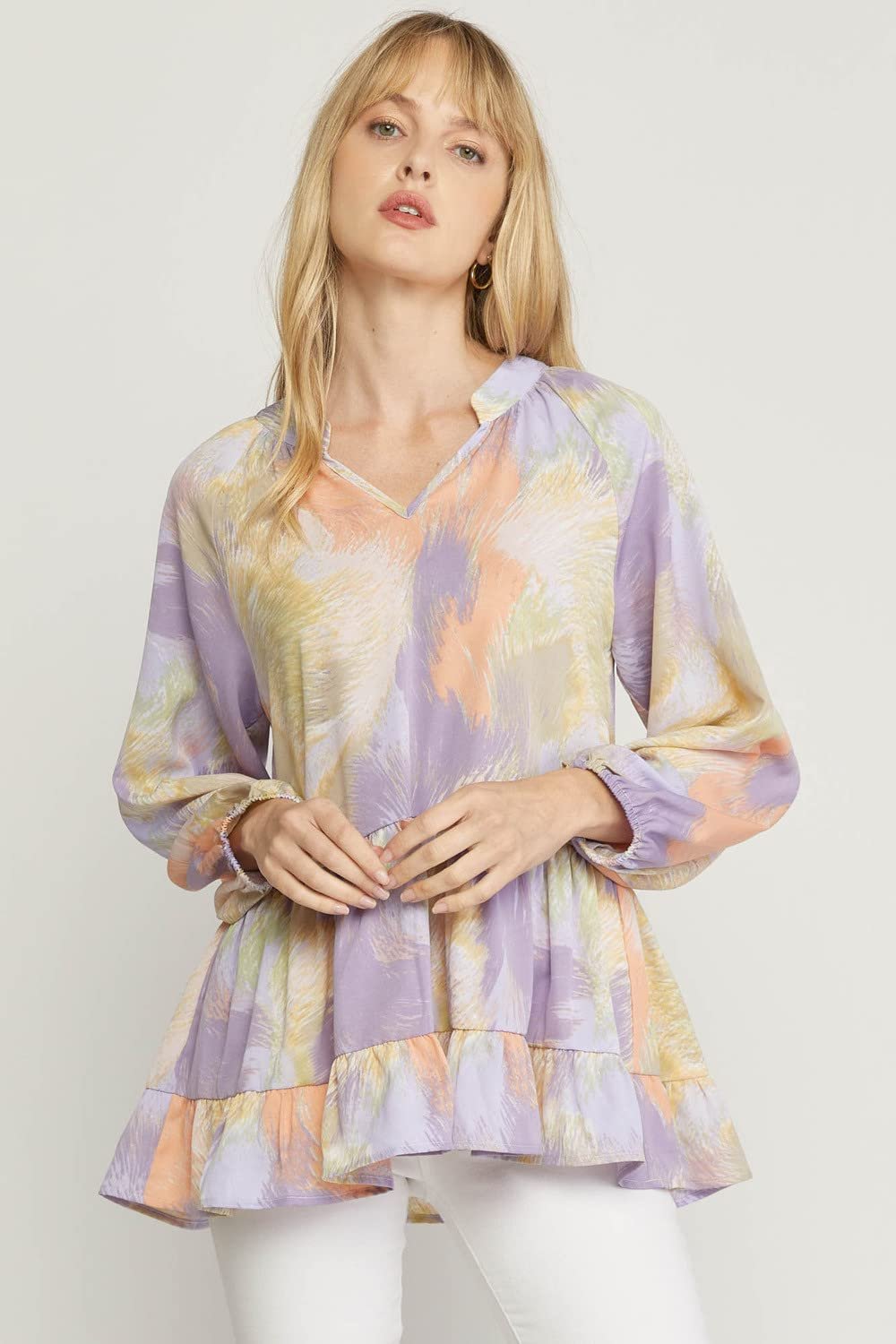 Women's Tiered V-Neck Long Sleeve Tunic Top, Lavender Blue, Small - Image 4