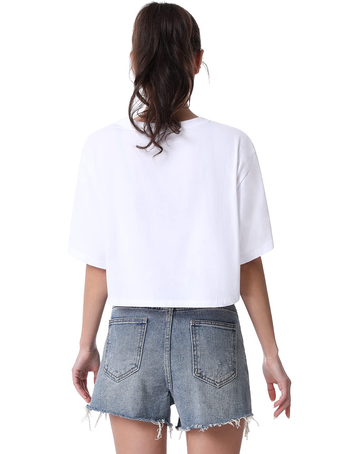 Cosy Pyro 4-Pack Women's Cotton Crop T-Shirts Short Sleeve Solid Cropped, 4-pack Black/Gray/White/Purple, X-Large - Image 4
