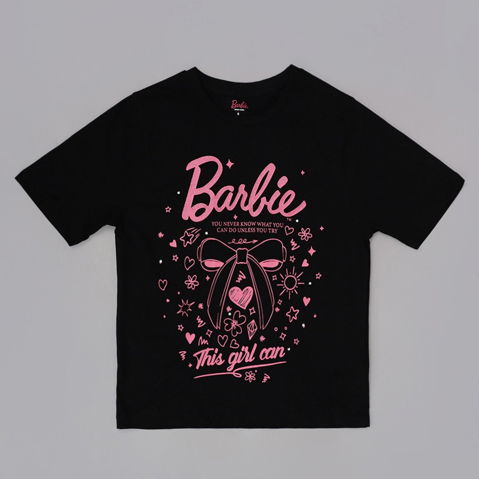 Free Authority Official Mattel Barbie Women Graphic Printed Pure Cotton Regular Fit T-Shirt | Half Sleeves Round Neck Casual Summer Tee - Image 6