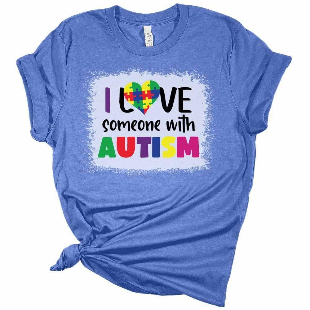 Womens Autism Awareness Shirt Cute I Love Someone with Autism T-Shirt Casual Graphic Tee Short Sleeve Top, Heather Columbia Blue, 4X-Large - Image 2