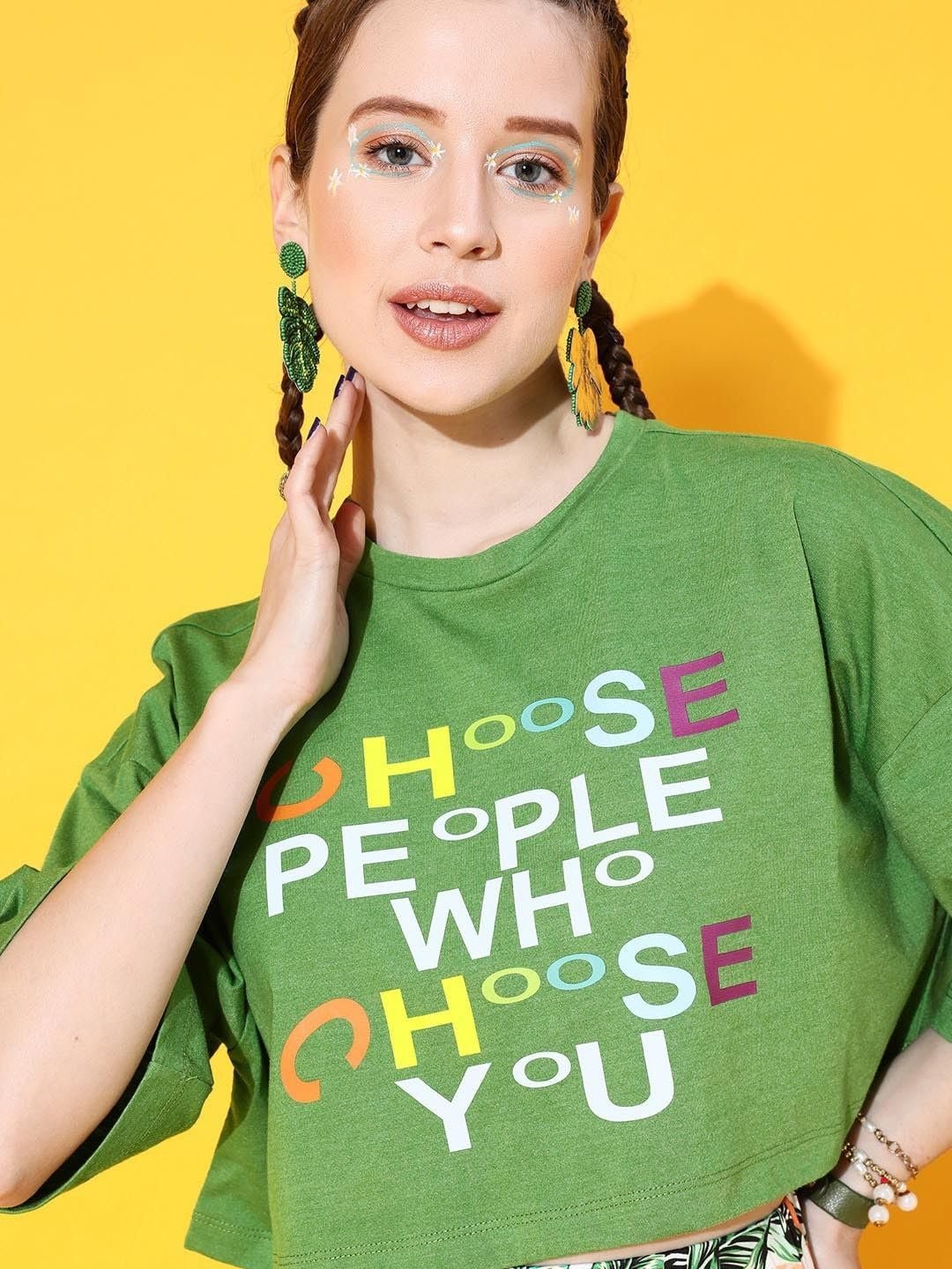 STREET9 Typography Women Round Neck Green T-Shirt (TEE00004103XL) - Image 4