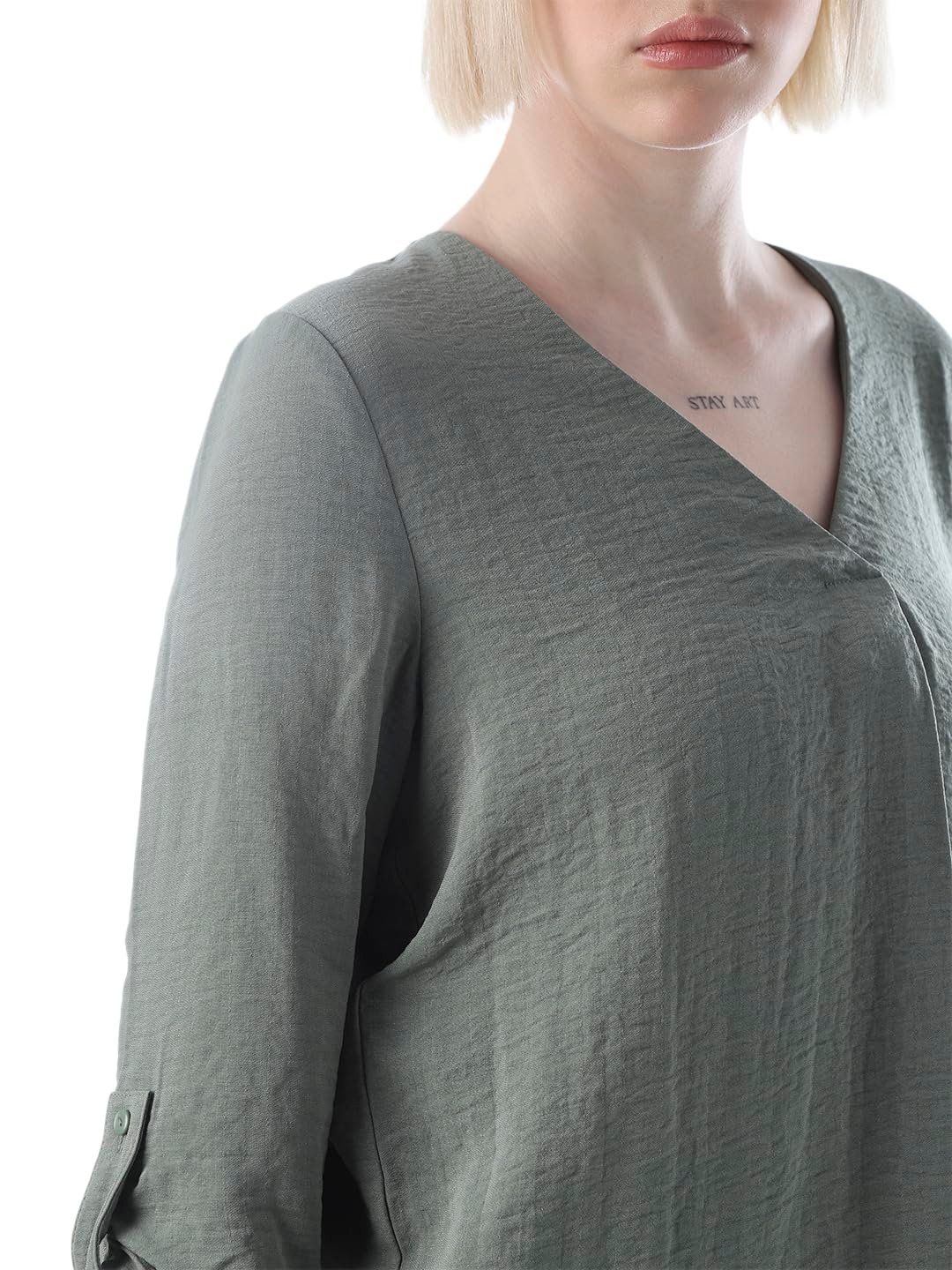 Women's Solid Loose Fit Green Top - Image 4