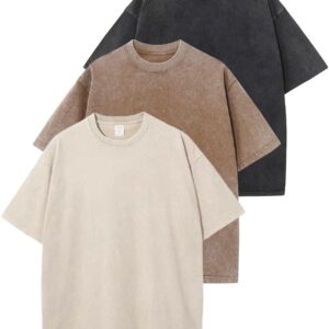 Yimoon 3 Pack Oversized Tshirts for Women Washed Vintage Baggy Boyfriend Tees Short Sleeve Unisex Cotton Tops, Blackkhakibeige