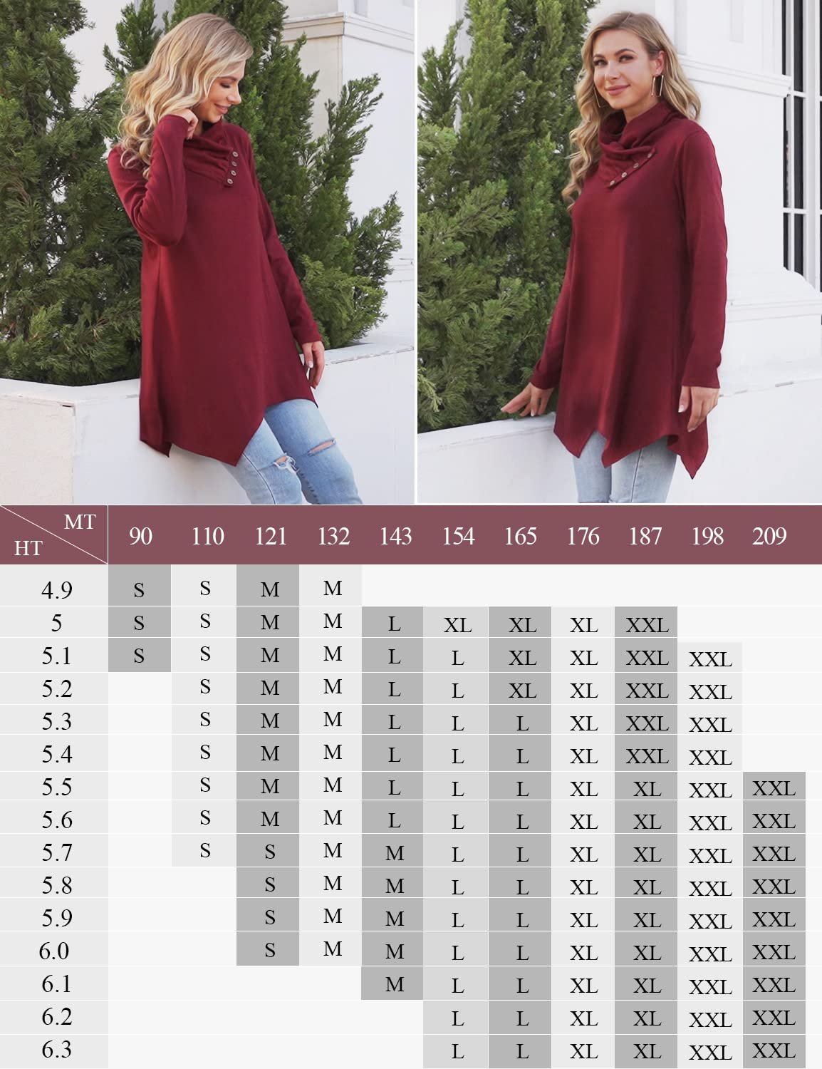 Cowl Neck Plaid Tunic Tops for Women Asymmetrical Long Blouse, A Plaid, Large - Image 5