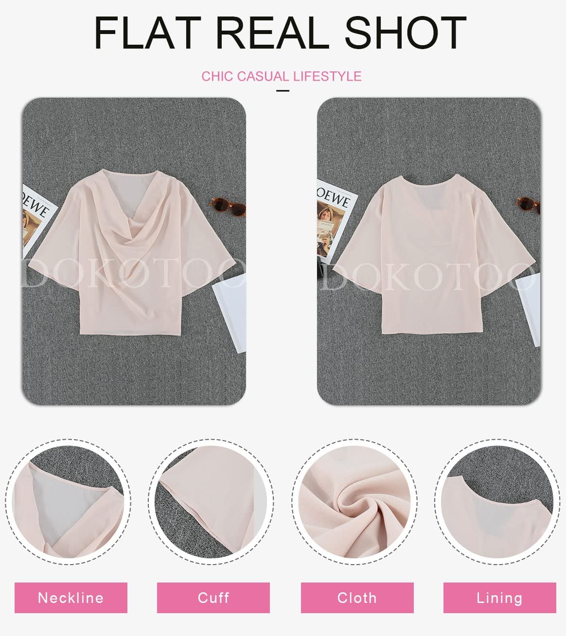 Womens Blouses and Tops Short Sleeve Chiffon Shirts and Tops, Apricot, Medium - Image 6