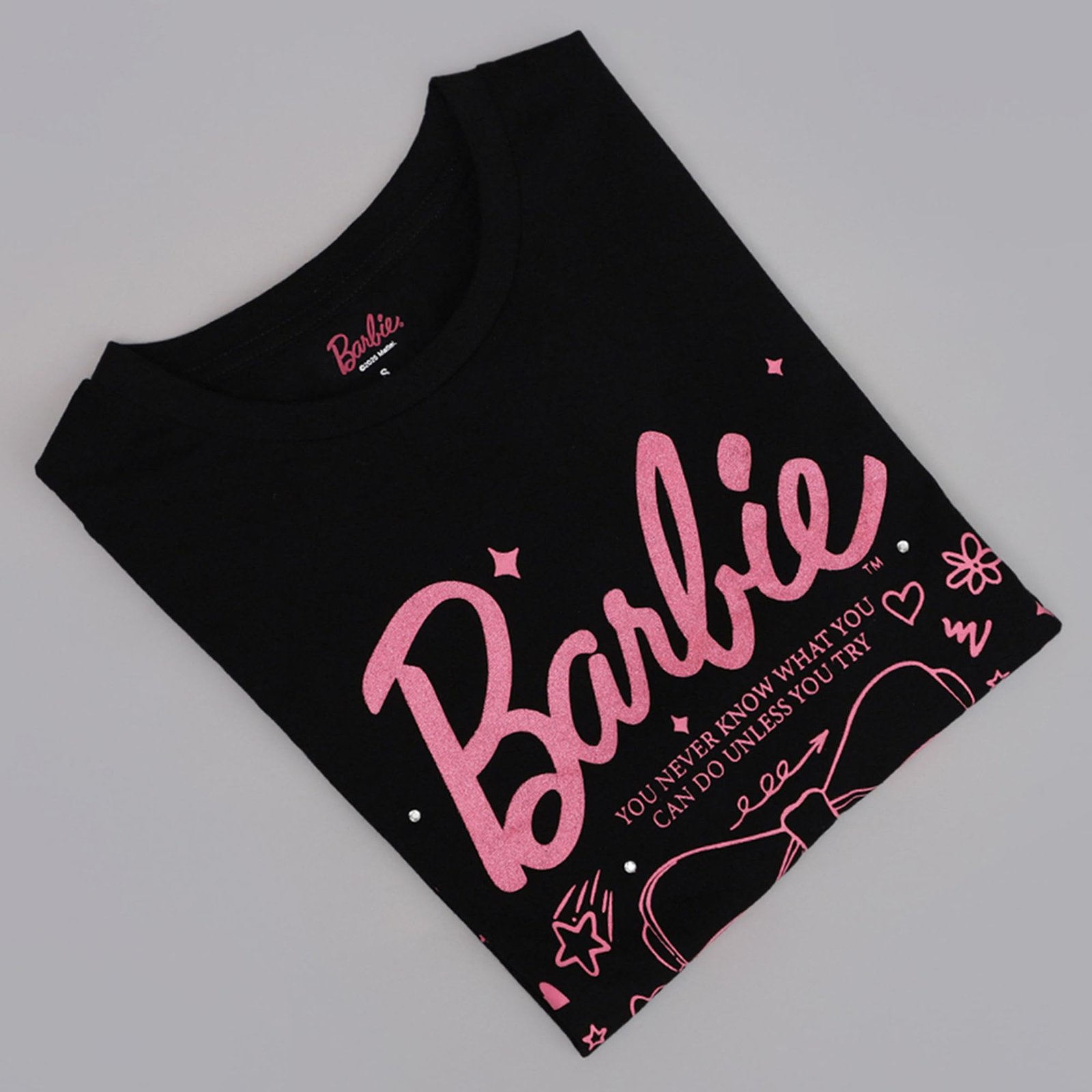 Free Authority Official Mattel Barbie Women Graphic Printed Pure Cotton Regular Fit T-Shirt | Half Sleeves Round Neck Casual Summer Tee - Image 4
