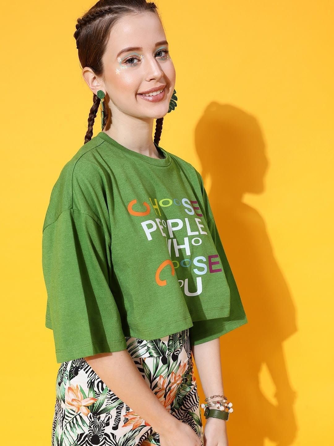STREET9 Typography Women Round Neck Green T-Shirt (TEE00004103XL) - Image 5