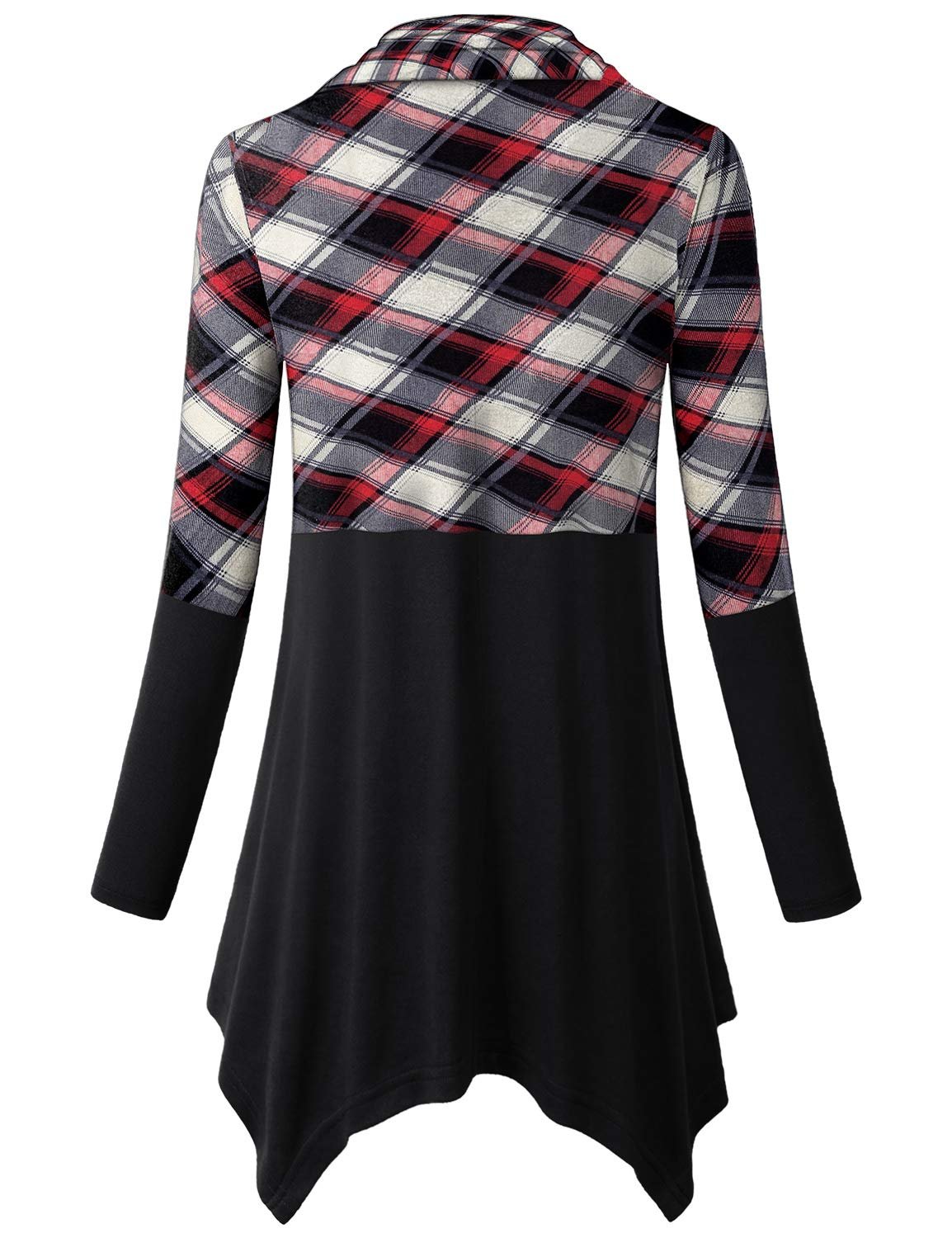 Cowl Neck Plaid Tunic Tops for Women Asymmetrical Long Blouse, A Plaid, Large - Image 2